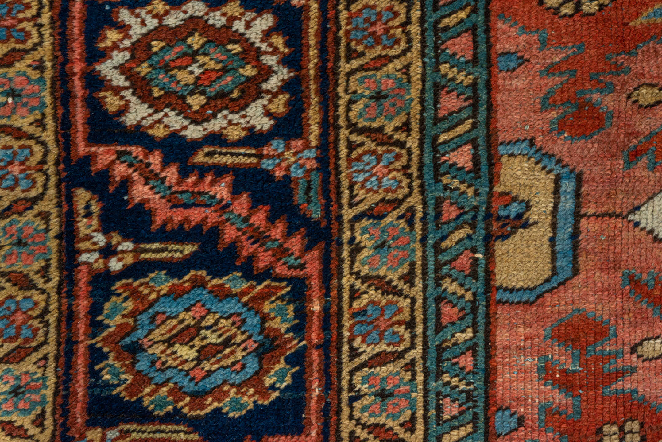 8' x 11' one-of-a-kind handmade vintage Serapi large size rug. Color palette: arapawa, black, blue, brown, gray