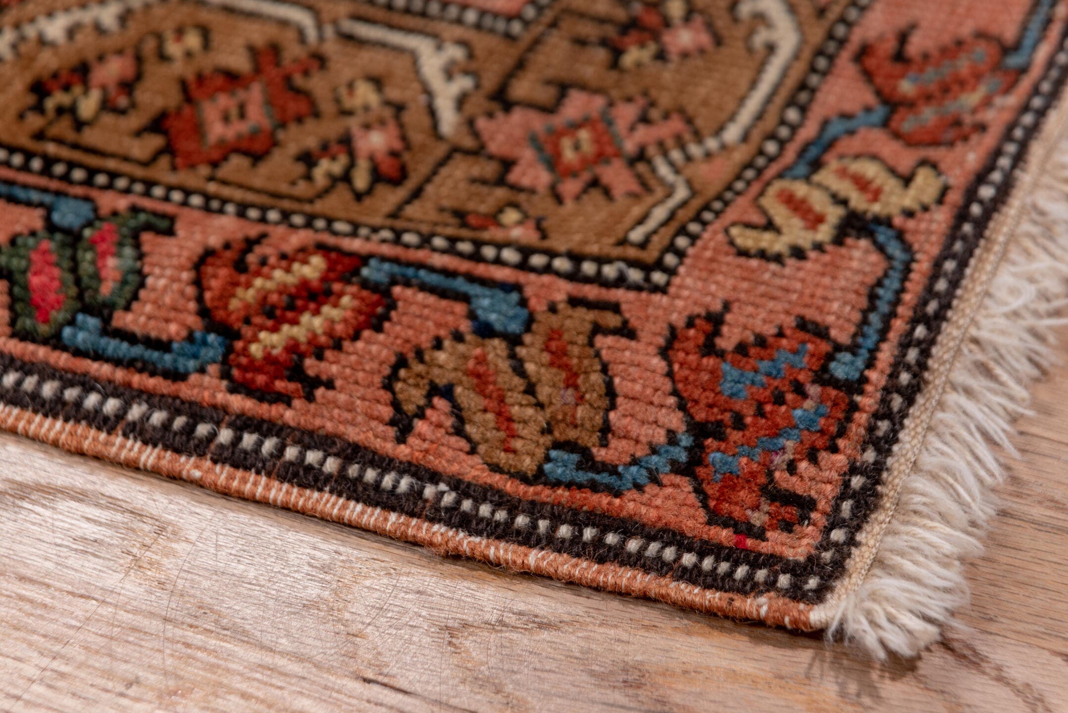 3' x 17' one-of-a-kind handmade antique Serapi runner rug. Color palette: navy, rust, camel, ivory, terra cotta, sage
