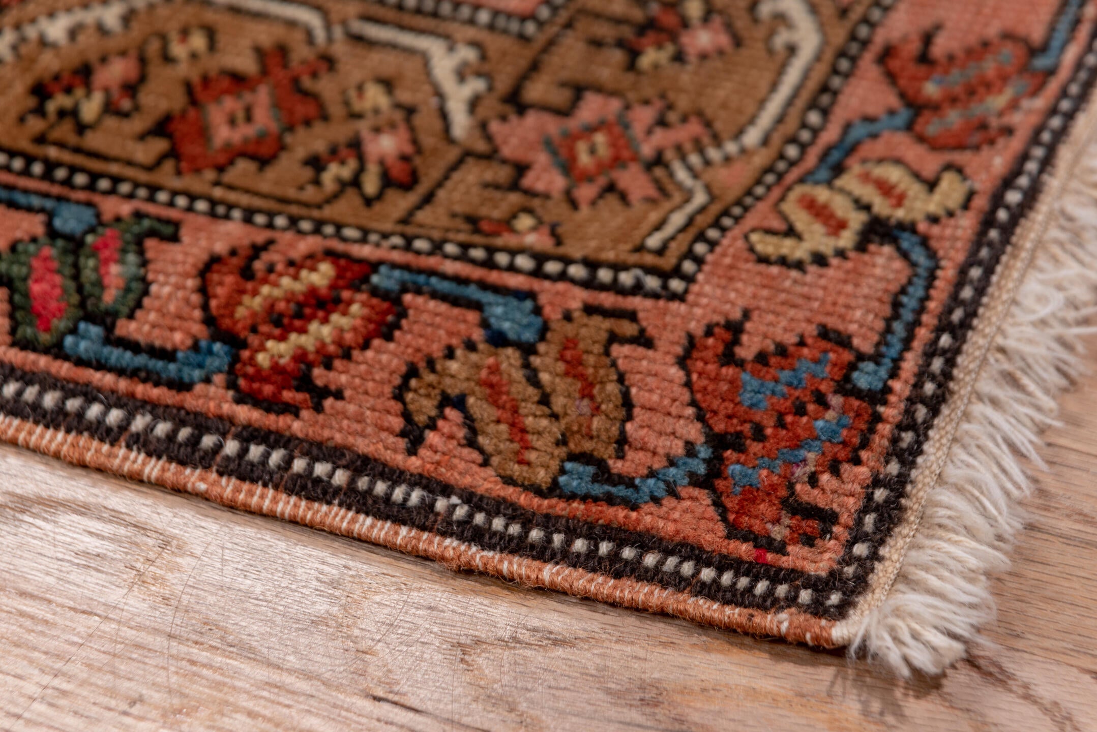 3' x 17' one-of-a-kind handmade antique Serapi runner rug. Color palette: navy, rust, camel, ivory, terra cotta, sage