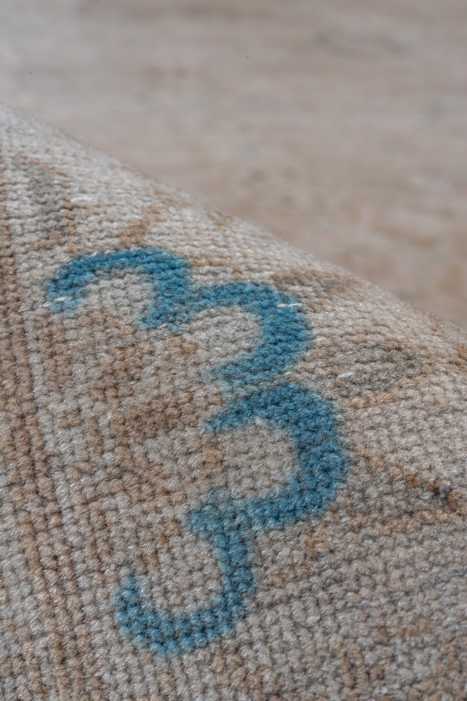 9' x 12' one-of-a-kind handmade antique Sivas large size rug. Color palette: ivory, taupe, sky blue, beige, camel