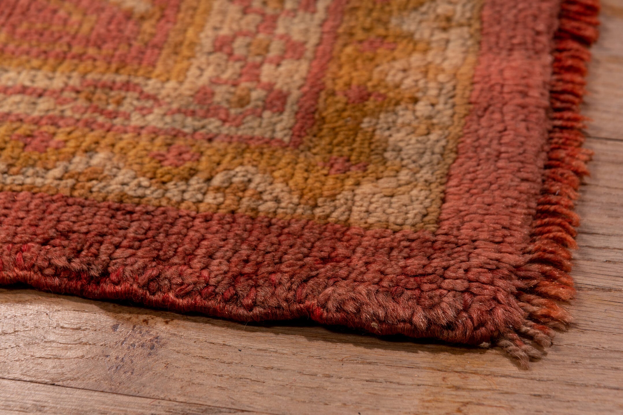 13' x 17' one-of-a-kind handmade antique Oushak oversize rug. Color palette: coral, ivory, apricot, beige, gold, salmon