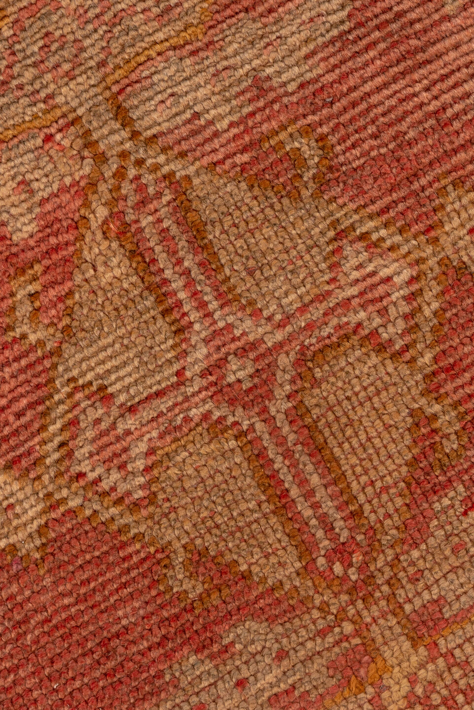 13' x 17' one-of-a-kind handmade antique Oushak oversize rug. Color palette: coral, ivory, apricot, beige, gold, salmon