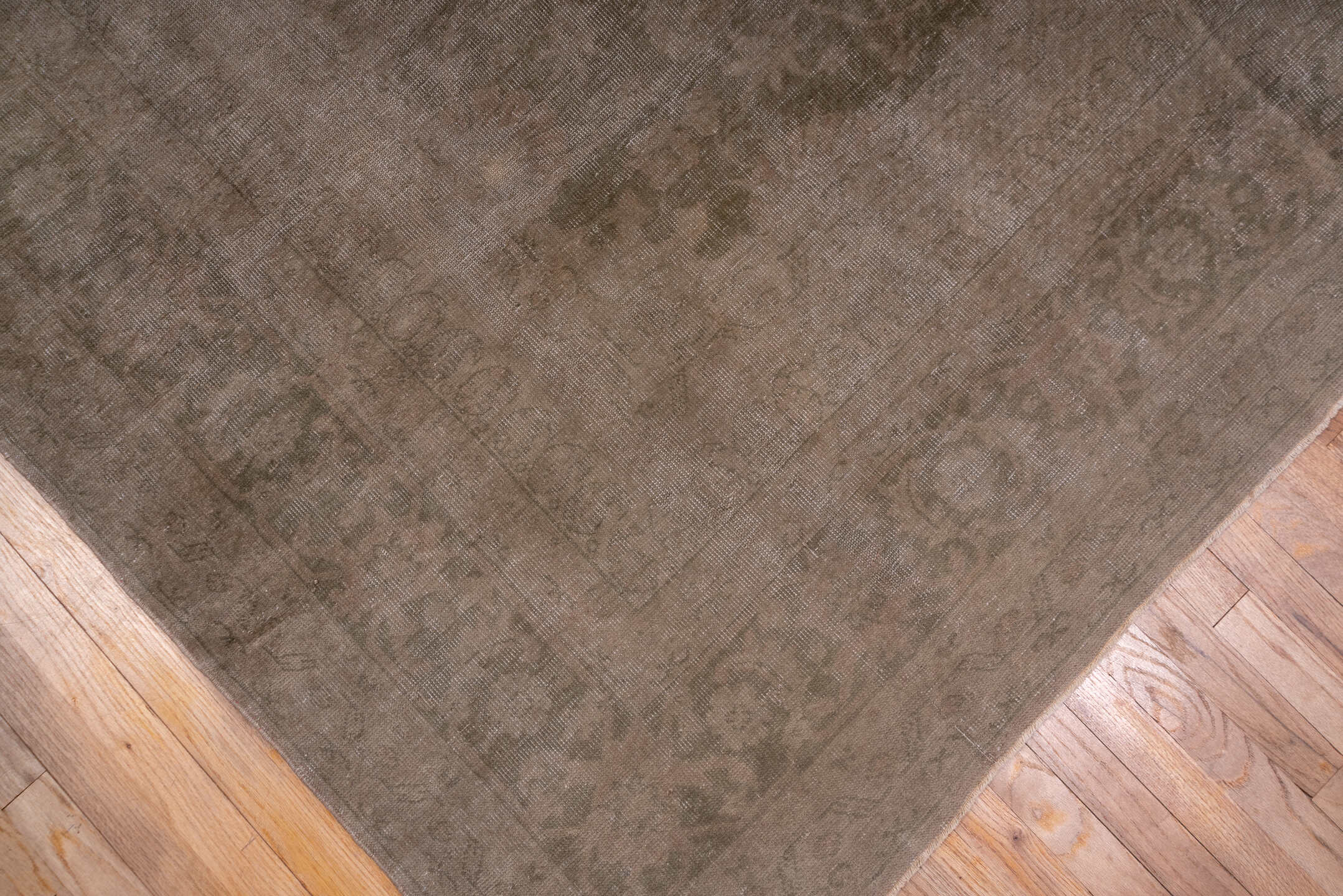 12' x 19' one-of-a-kind handmade antique Oushak oversize rug. Color palette: taupe, beige, blush, sage, ivory, gray, pink