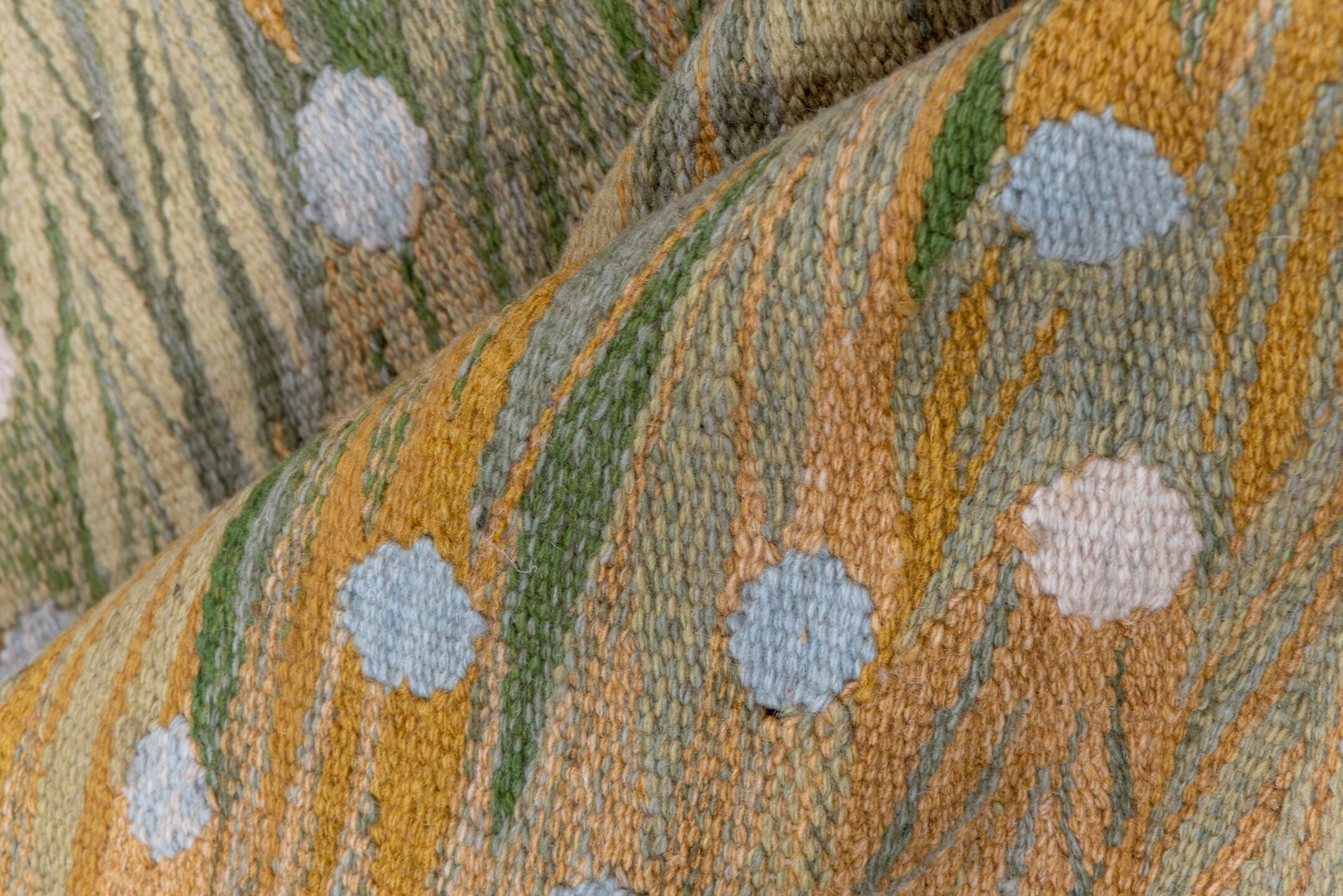 3' x 4' one-of-a-kind handmade vintage Kilim small size rug. Color palette: tan, sage, olive, camel, ivory, pale_blue, gold