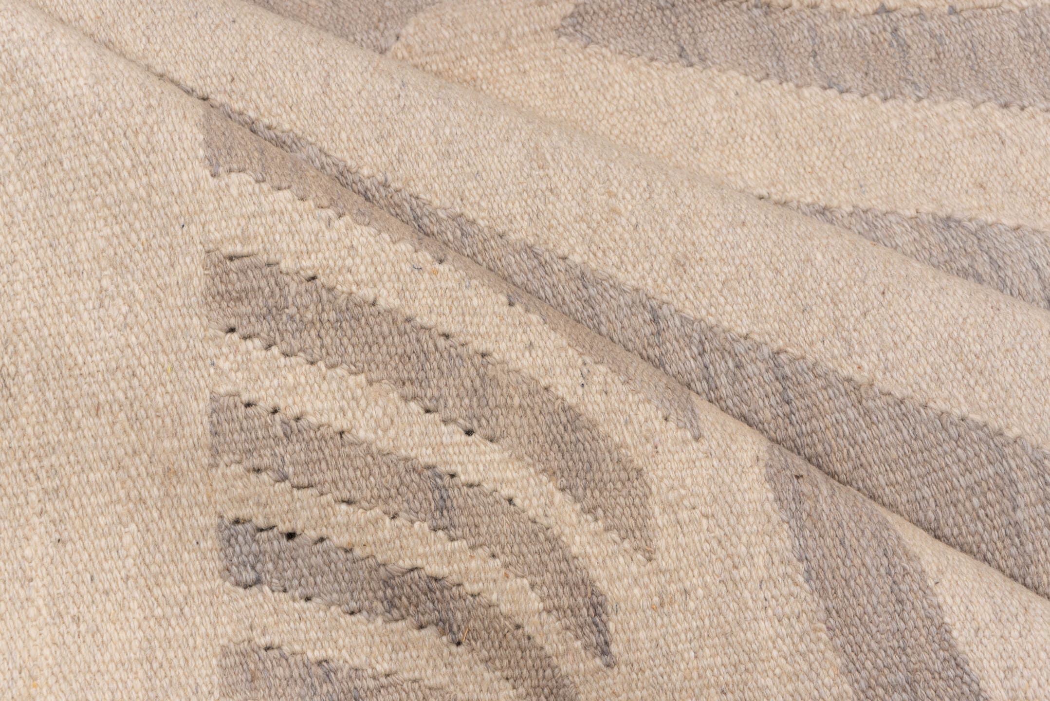 4' x 5' one-of-a-kind handmade vintage Kilim small size rug. Color palette: beige, taupe, ivory, sand, greige, gray