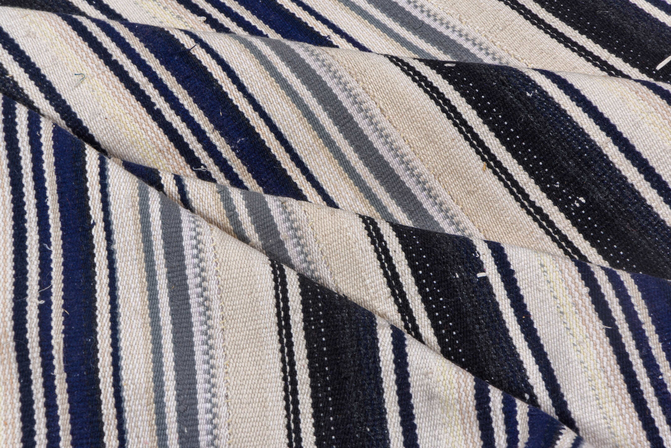 6' x 8' one-of-a-kind handmade vintage Flatweave medium size rug. Color palette: blue, gray, light gray, off-white, pink