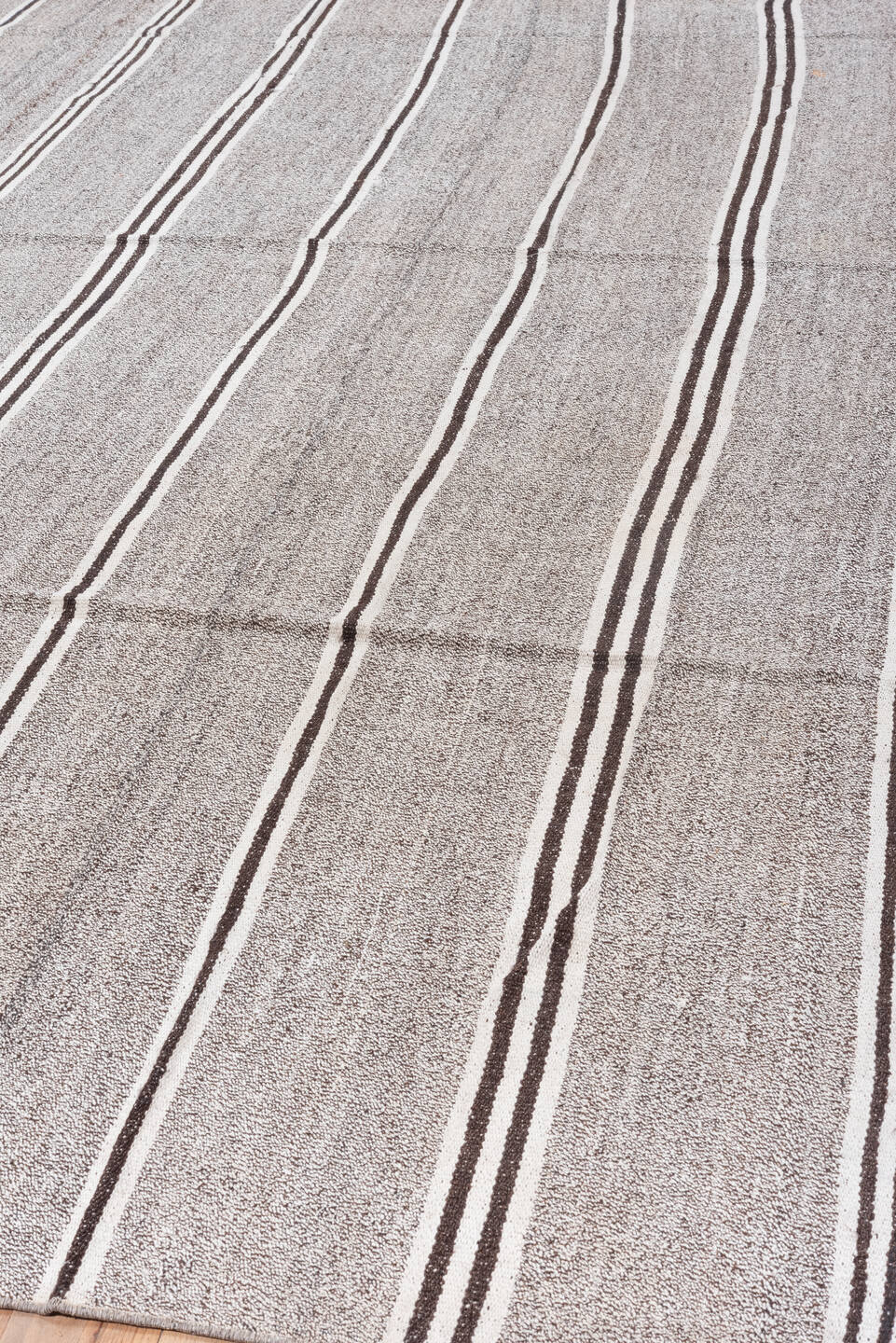 8' x 10' one-of-a-kind handmade vintage Flatweave large size rug. Color palette: brown, dark gray, gray, light gray, linen