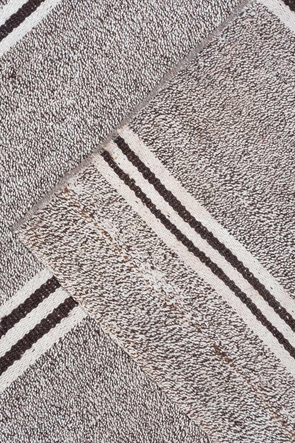 8' x 10' one-of-a-kind handmade vintage Flatweave large size rug. Color palette: brown, dark gray, gray, light gray, linen