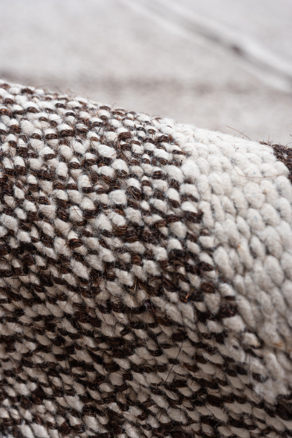 8' x 10' one-of-a-kind handmade vintage Flatweave large size rug. Color palette: brown, dark gray, gray, light gray, linen