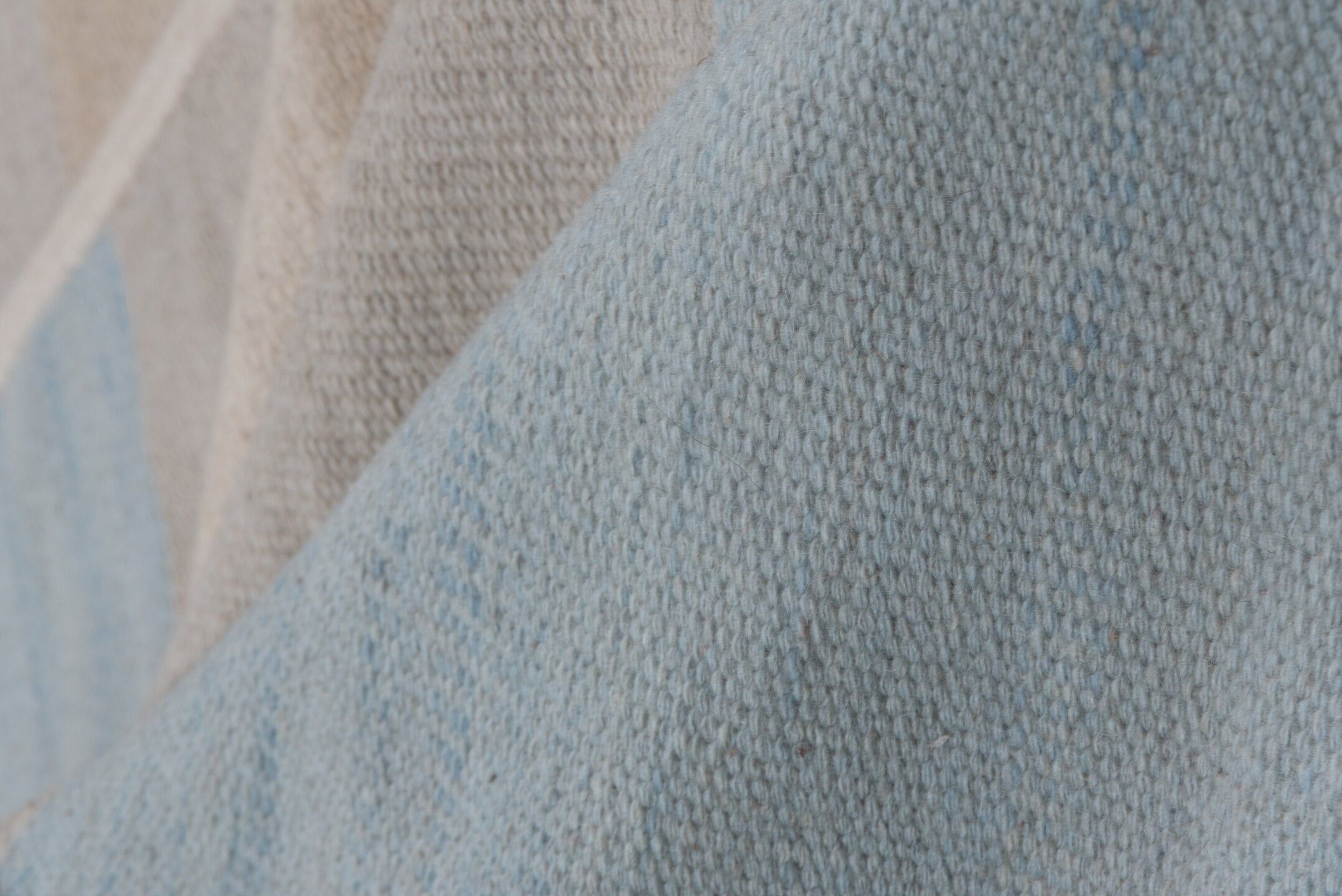 9' x 12' one-of-a-kind handmade vintage Kilim large size rug. Color palette: ivory, pale blue, beige, taupe, light blue