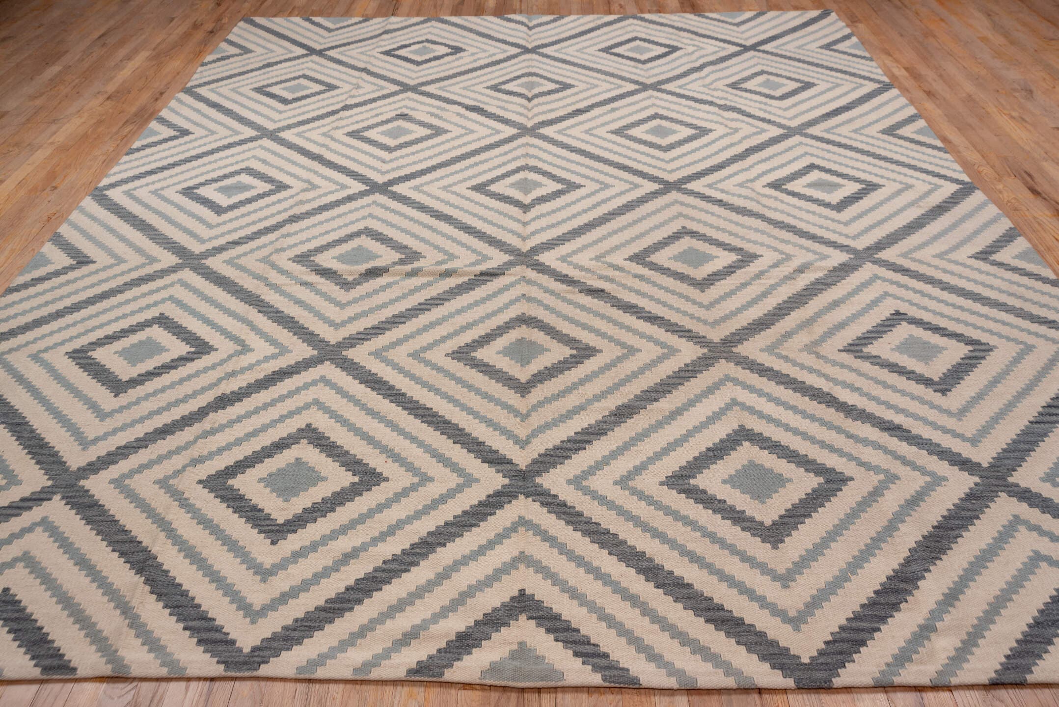 10' x 12' one-of-a-kind handmade vintage Kilim large size rug. Color palette: ivory, gray, taupe, beige