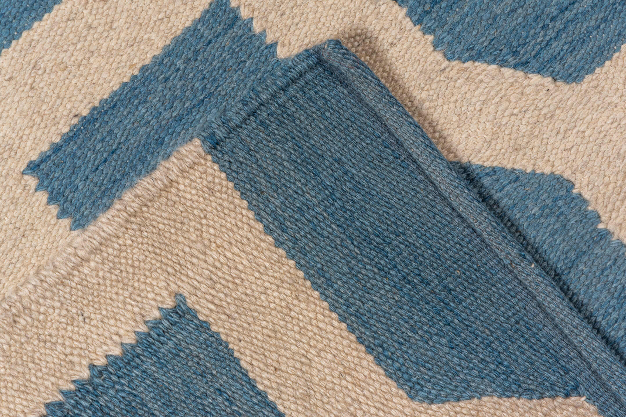 4' x 6' one-of-a-kind handmade vintage Kilim small size rug. Color palette: blue, ivory