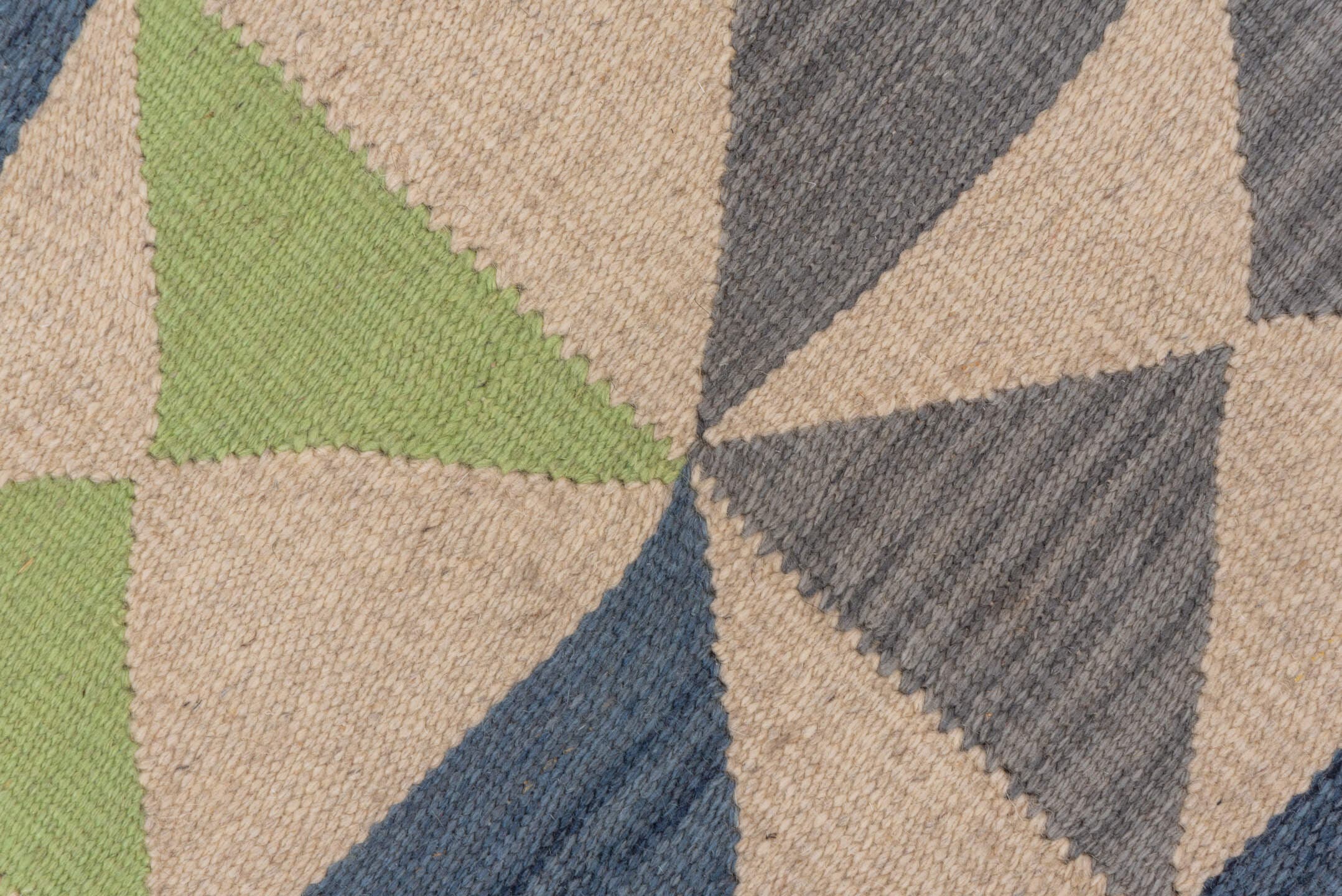 4' x 5' one-of-a-kind handmade vintage Kilim small size rug. Color palette: ivory, blue, gray, sage, green