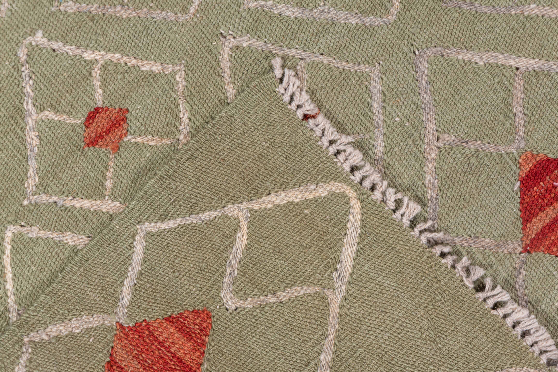 3' x 4' one-of-a-kind handmade vintage Kilim small size rug. Color palette: olive, ivory, coral, beige, green, terracotta