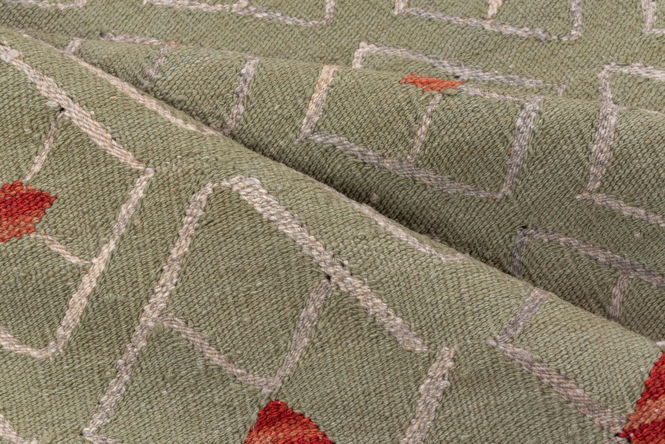 3' x 4' one-of-a-kind handmade vintage Kilim small size rug. Color palette: olive, ivory, coral, beige, green, terracotta