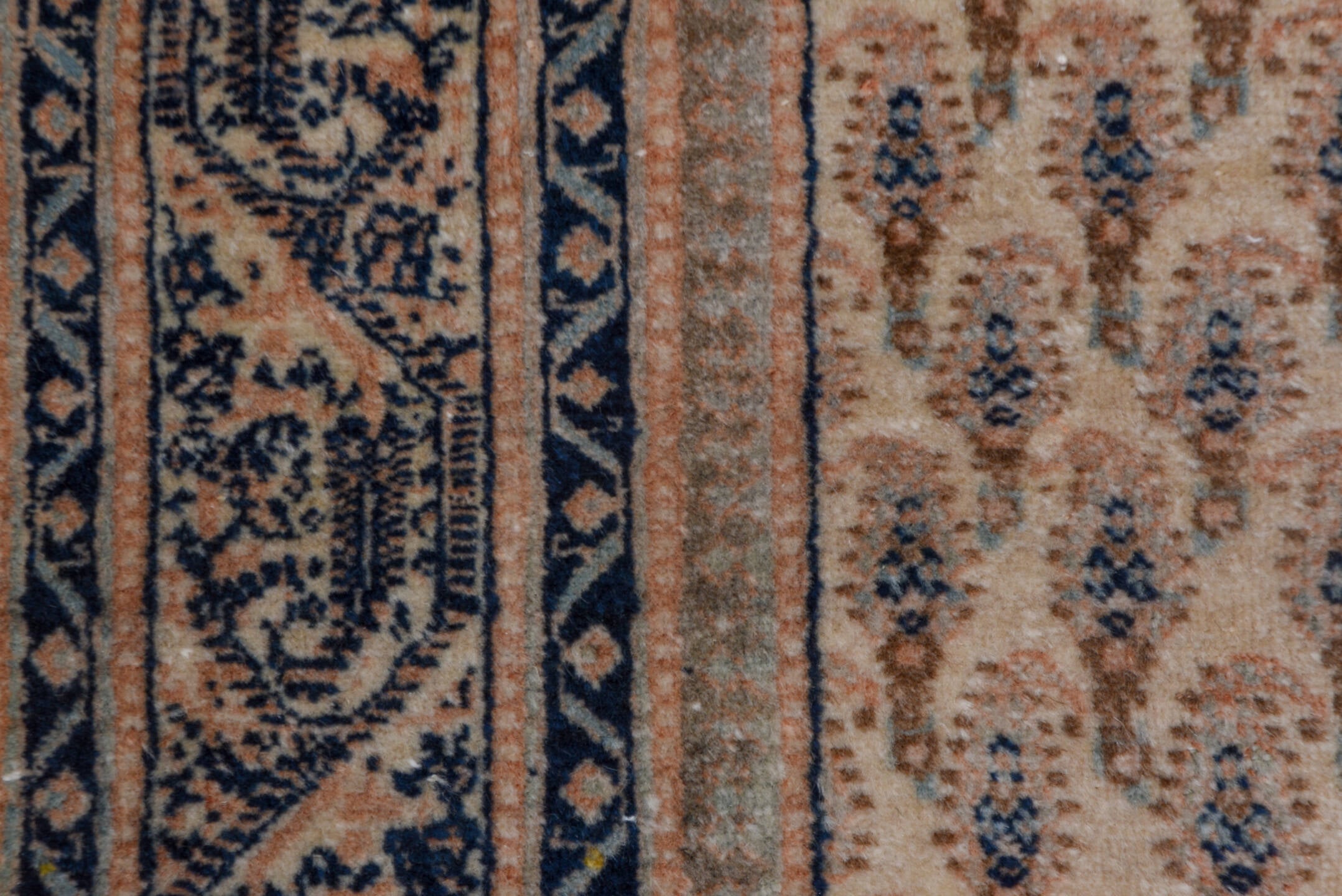 7' x 11' one-of-a-kind handmade antique Sivas large size rug. Color palette: ivory, blush, navy, taupe, rose, slate, pink