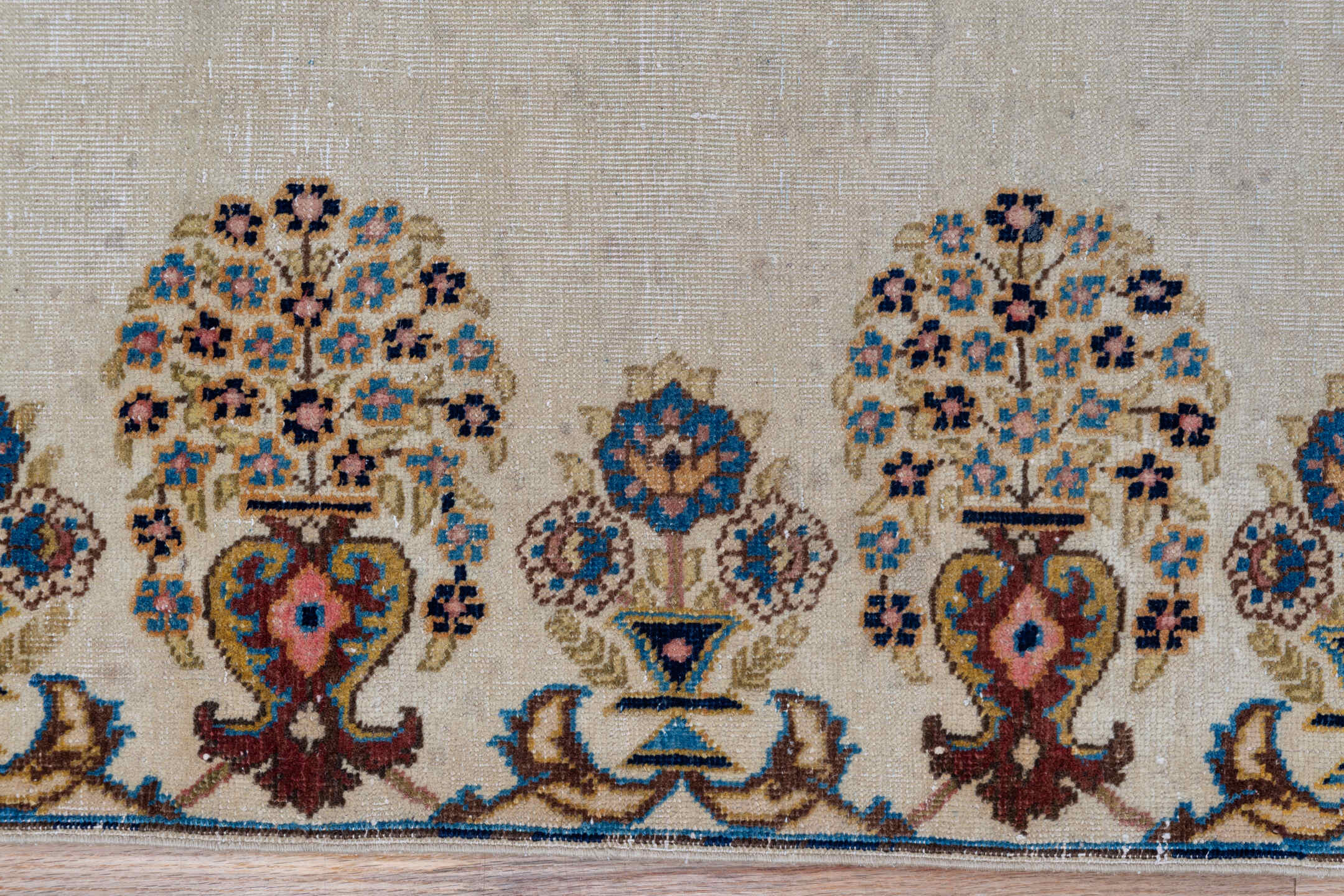 2' x 13' one-of-a-kind handmade antique Tabriz runner rug. Color palette: ivory, navy, taupe, rust, gold, camel, rose
