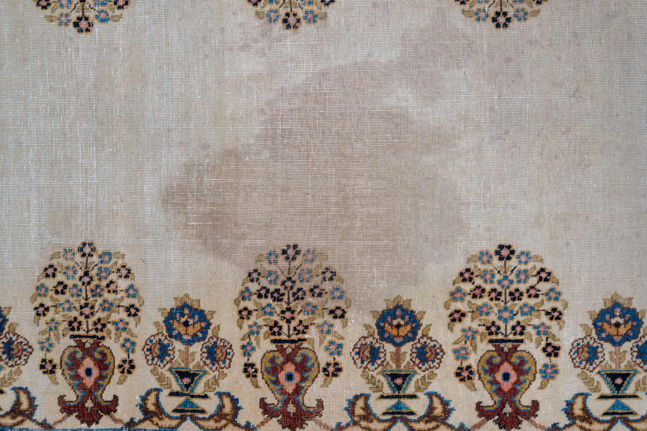 2' x 13' one-of-a-kind handmade antique Tabriz runner rug. Color palette: ivory, navy, taupe, rust, gold, camel, rose