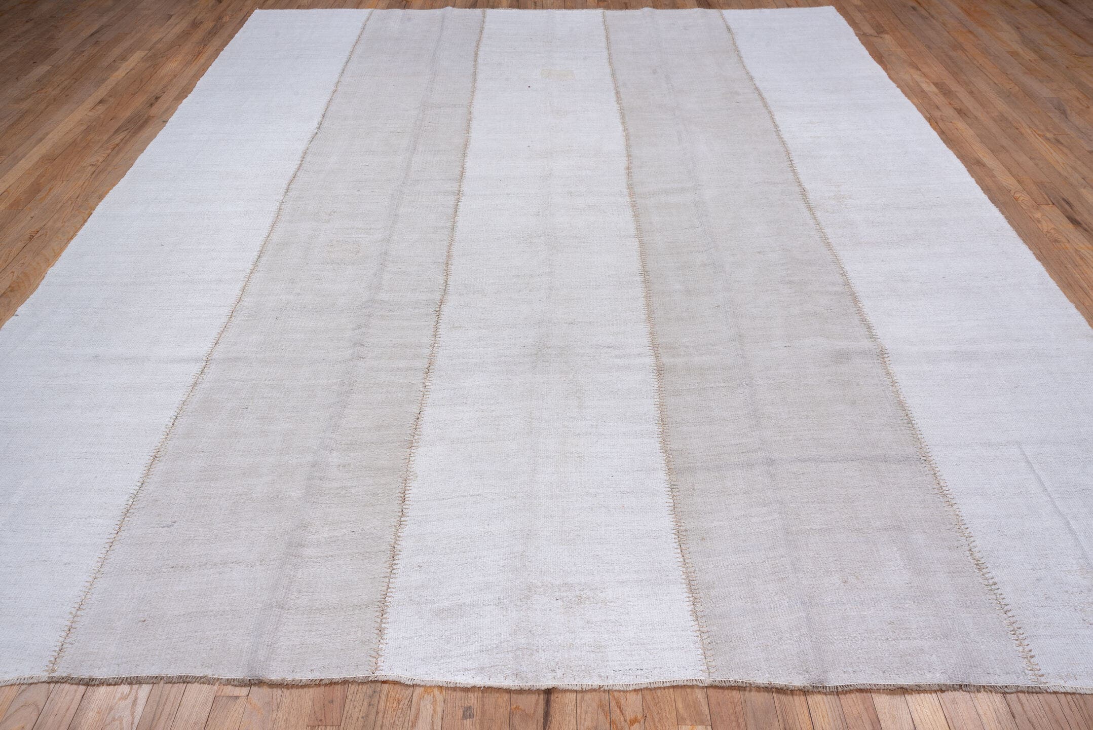 9' x 12' one-of-a-kind handmade vintage Hemp Kilim large size rug. Color palette: ivory, cream, taupe, beige, gray