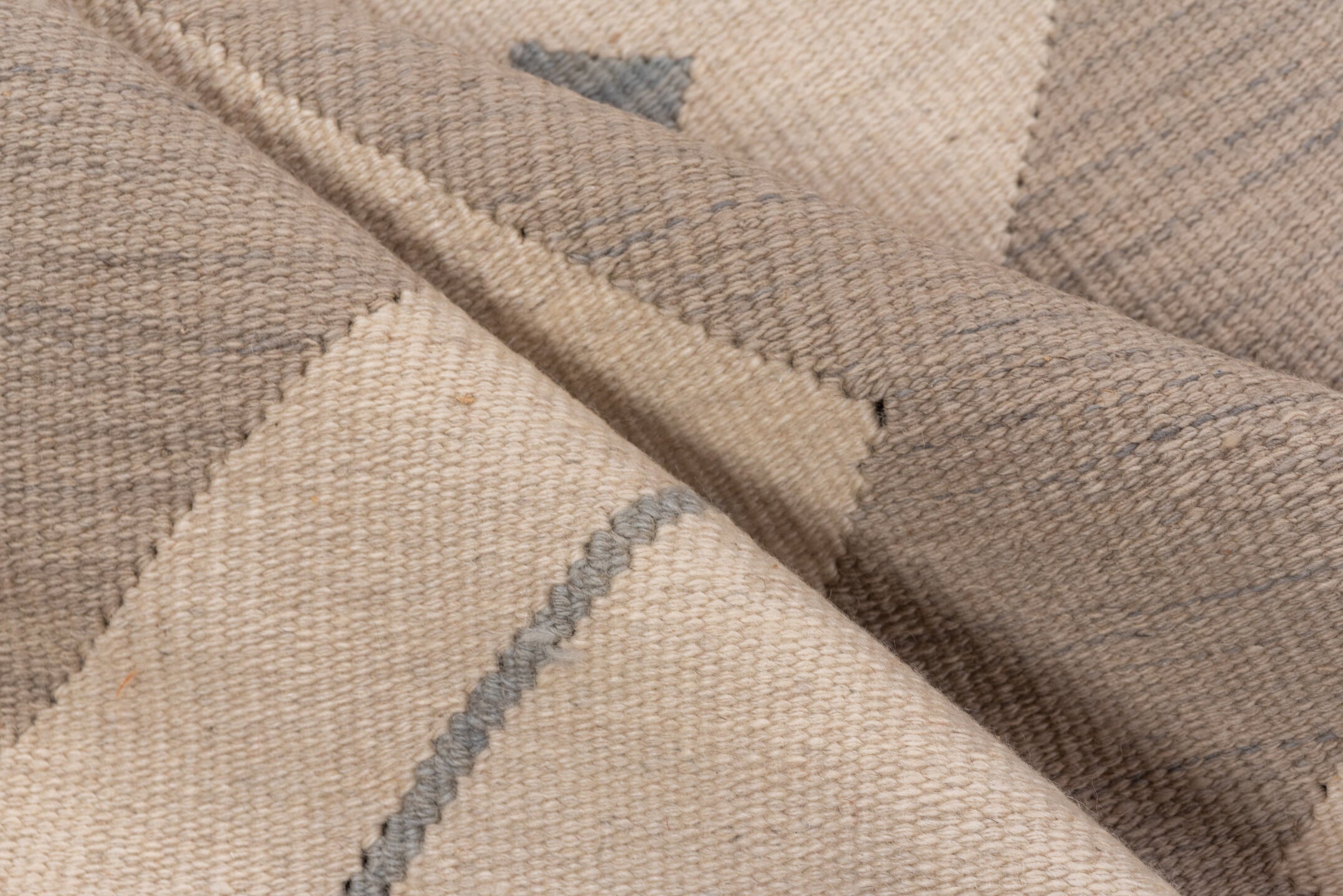 3' x 5' one-of-a-kind handmade vintage Kilim small size rug. Color palette: brown, dim gray, gainsboro, gray, light gray