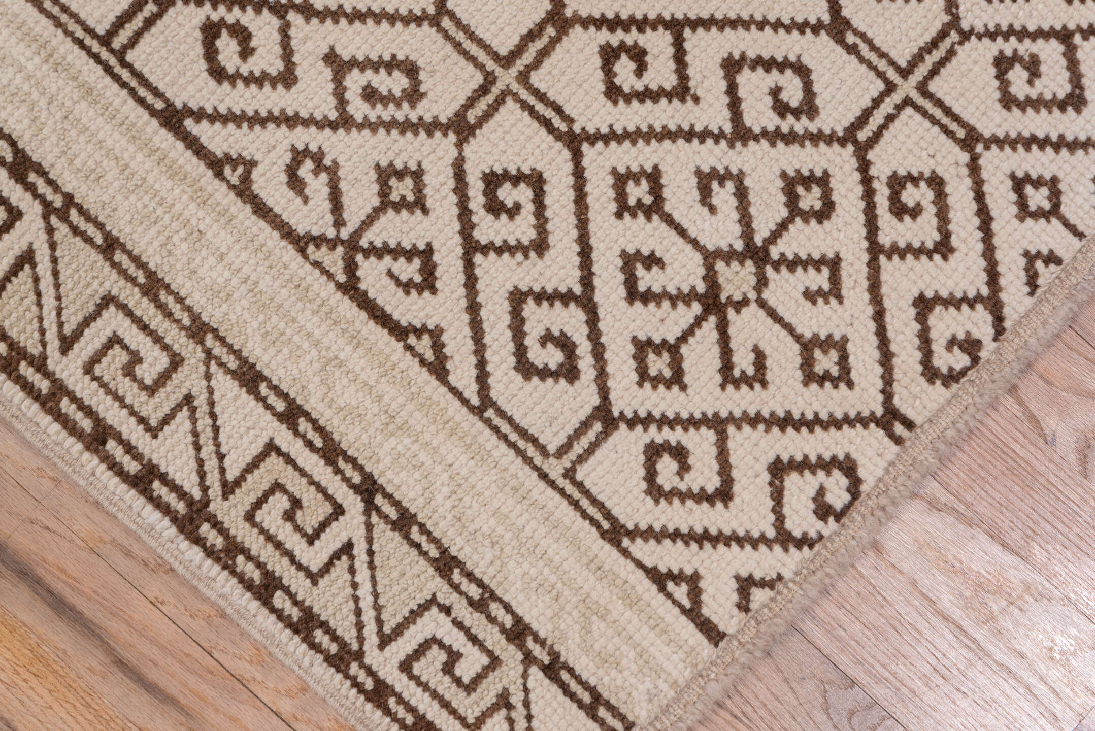 2' x 12' one-of-a-kind handmade vintage Konya runner rug. Color palette: brown, gainsboro, gray, light gray, off-white, pink