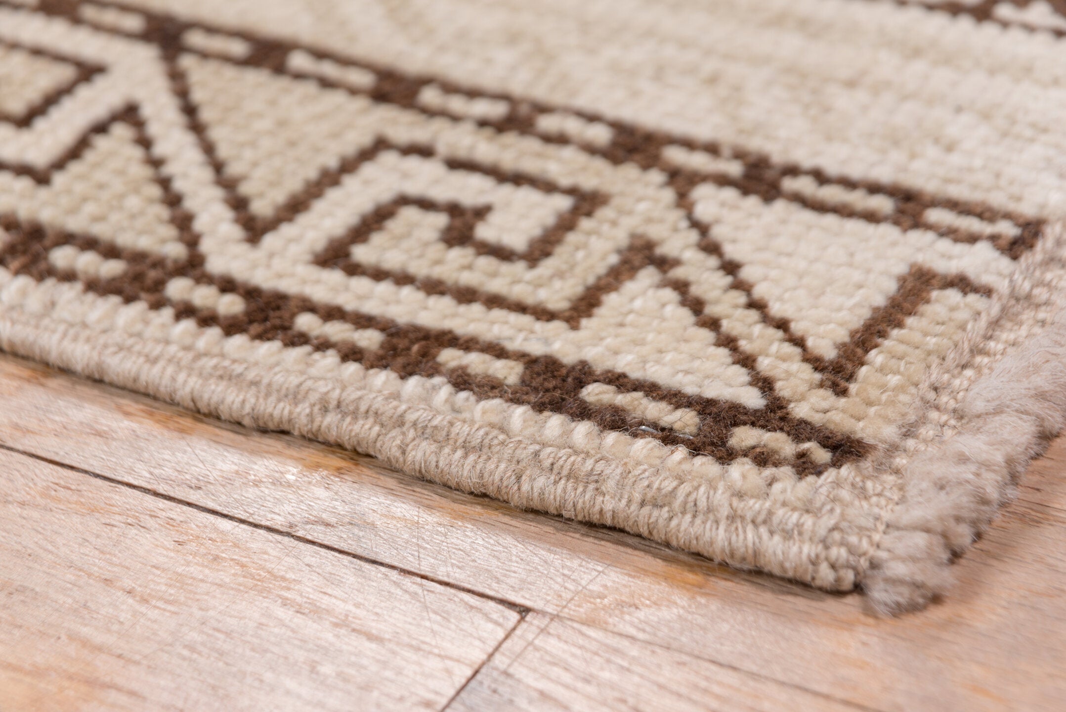 2' x 12' one-of-a-kind handmade vintage Konya runner rug. Color palette: brown, gainsboro, gray, light gray, off-white, pink