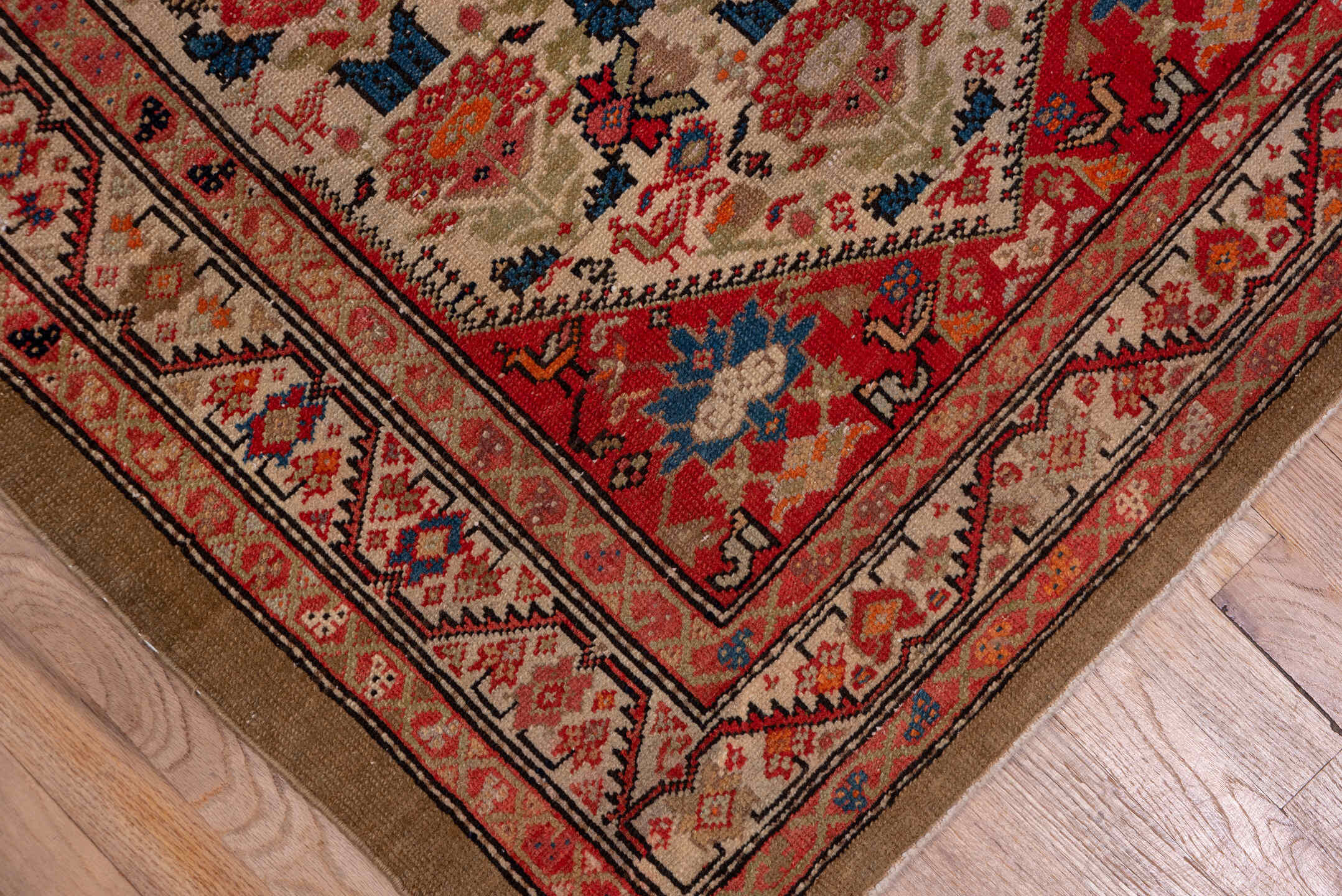 3' x 17' one-of-a-kind handmade vintage Malayer runner rug. Color palette: blue, brown, gray, pink, red