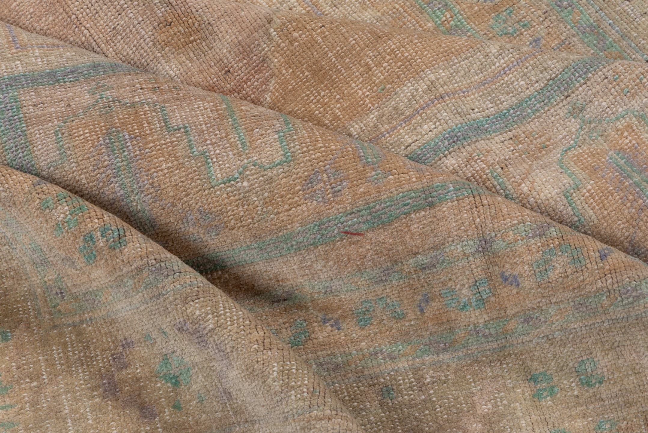 5' x 8' one-of-a-kind handmade antique Oushak medium size rug. Color palette: beige, taupe, aqua, ivory, lavender, sand