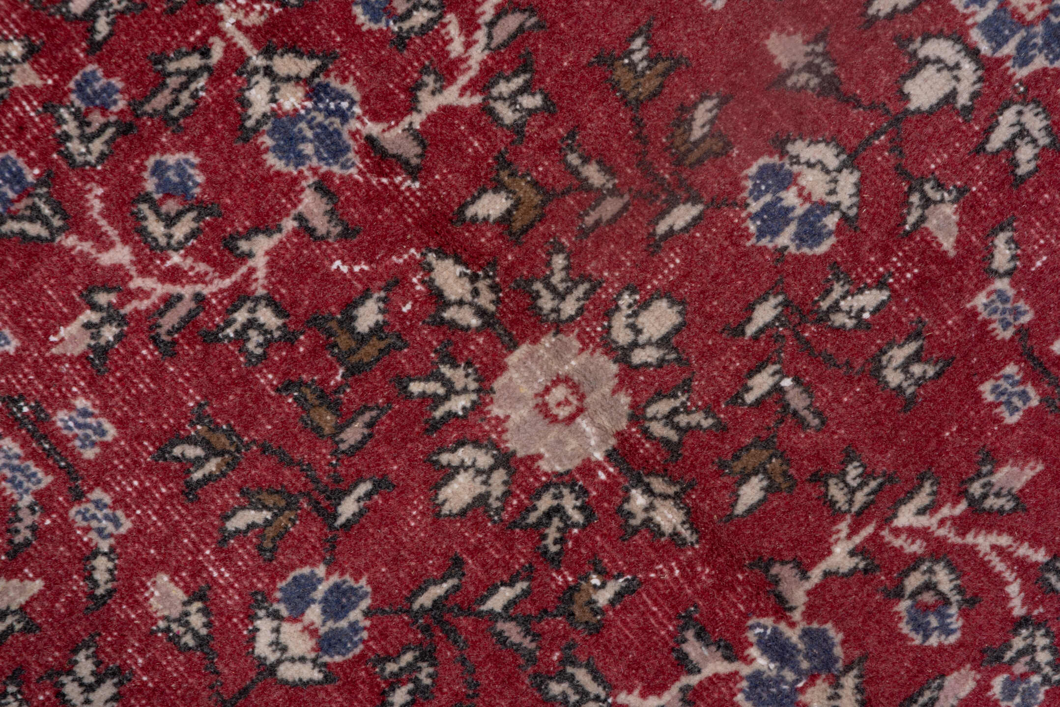 9' x 13' one-of-a-kind handmade vintage Sparta large size rug. Color palette: brown, gray, light gray, off-white, pink, red