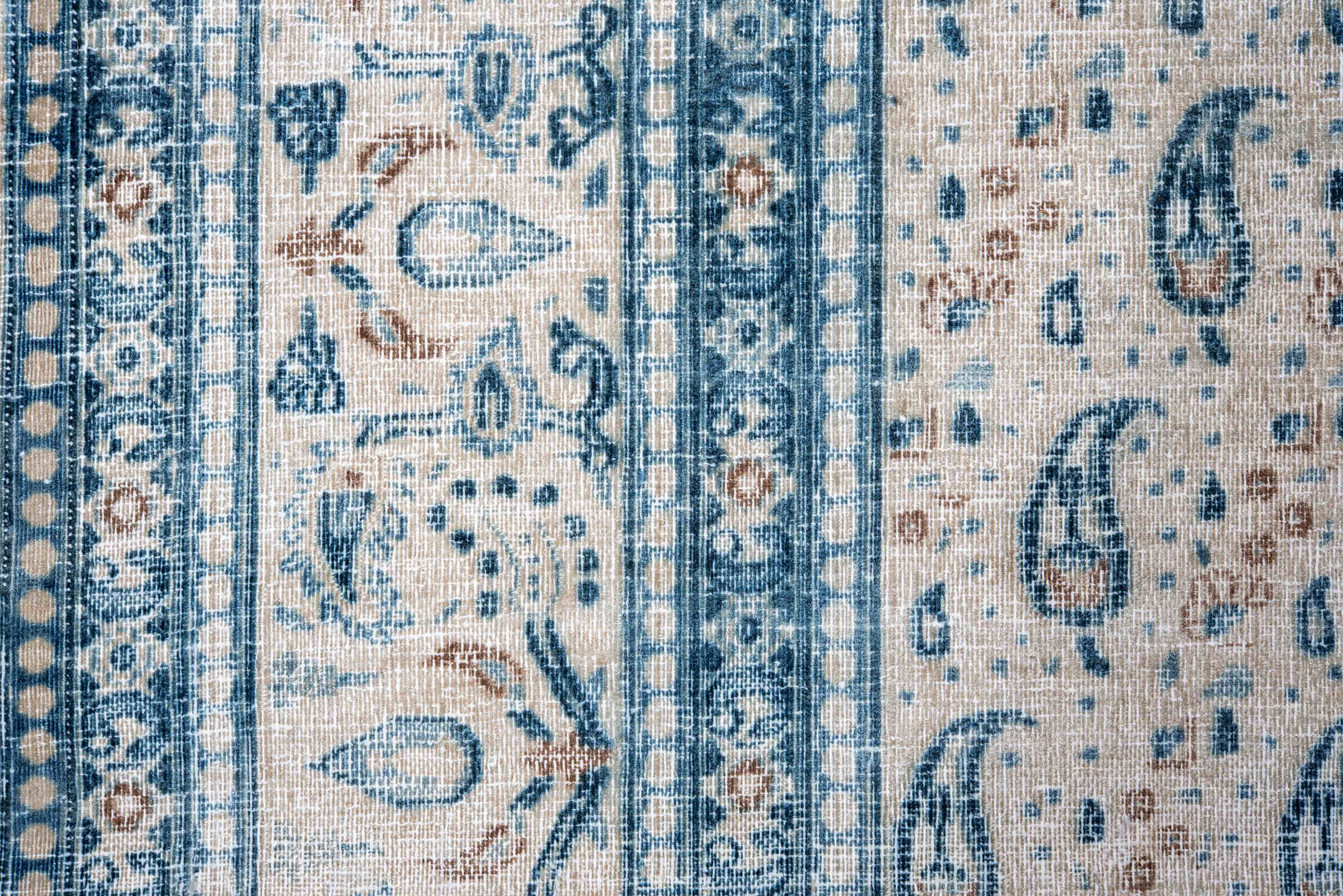 10' x 13' one-of-a-kind handmade vintage Khorassan large size rug. Color palette: ivory, sky blue, slate blue, taupe, cream