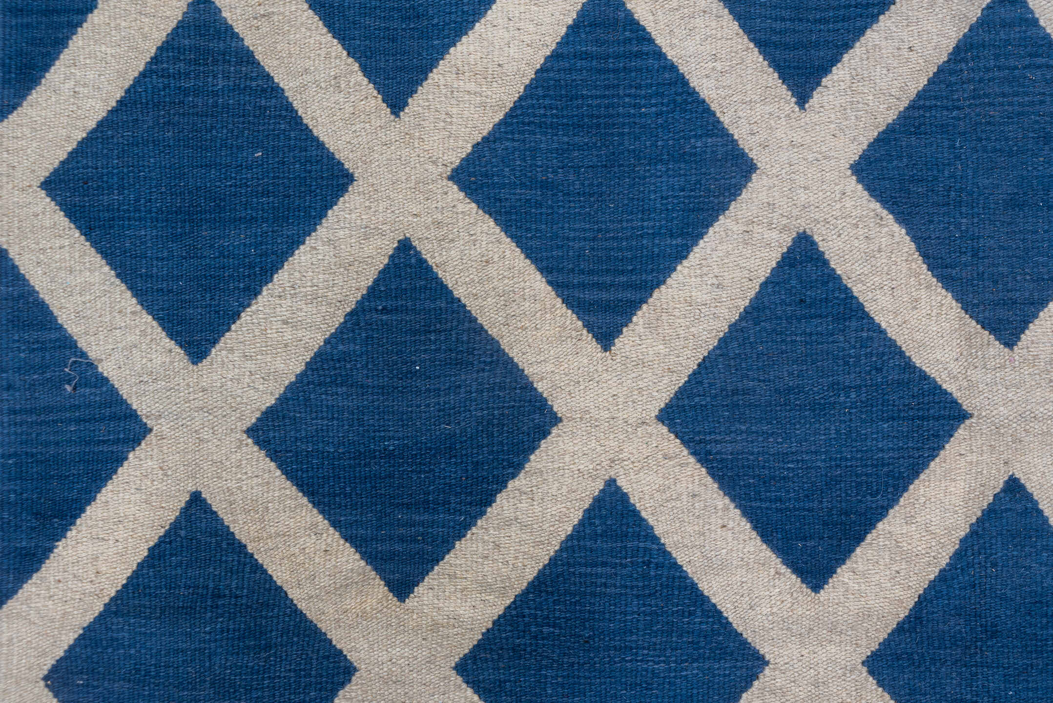 8' x 9' one-of-a-kind handmade vintage Kilim rug. Color palette: blue, ivory
