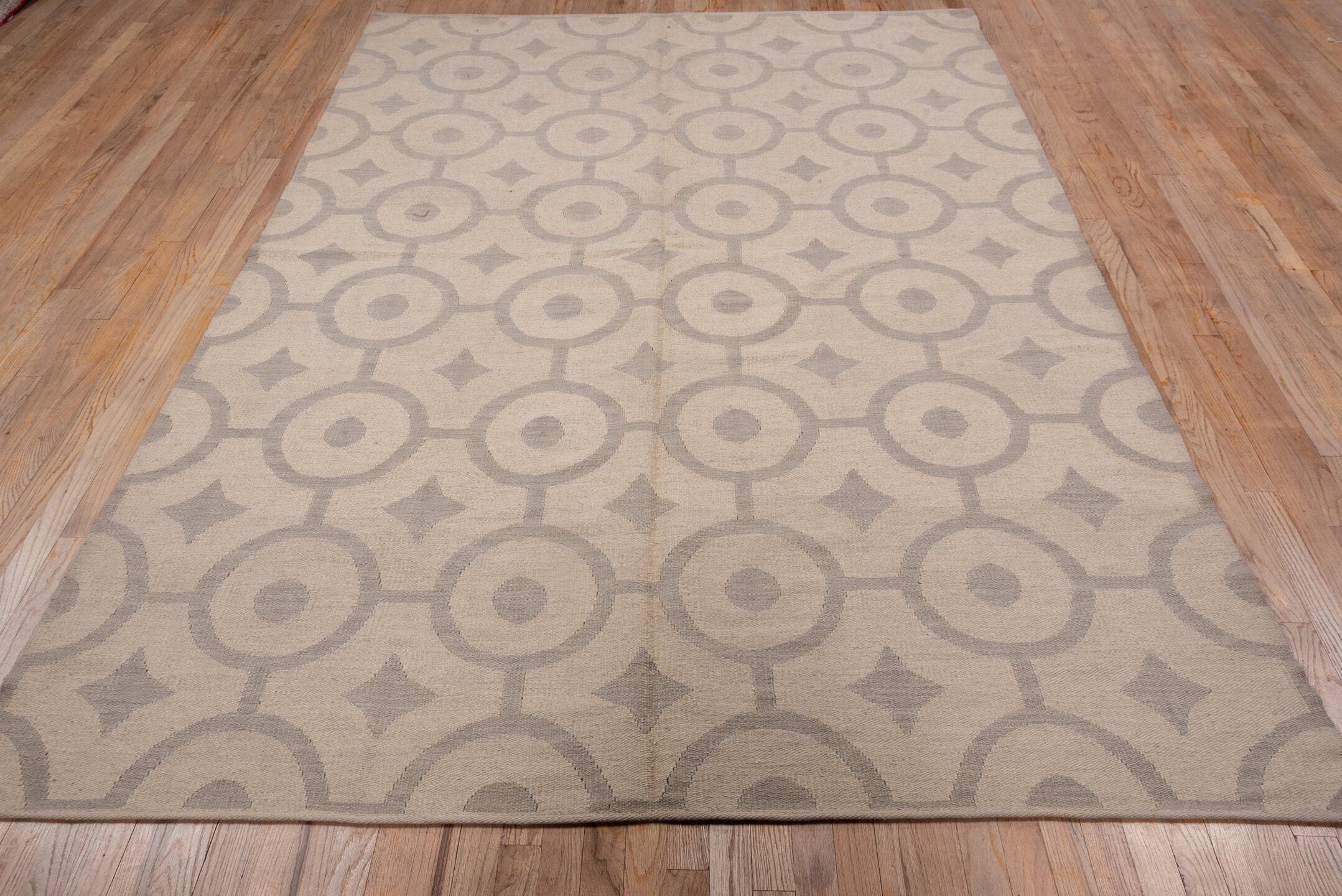 6' x 9' one-of-a-kind handmade vintage Kilim medium size rug. Color palette: ivory, taupe, beige, gray
