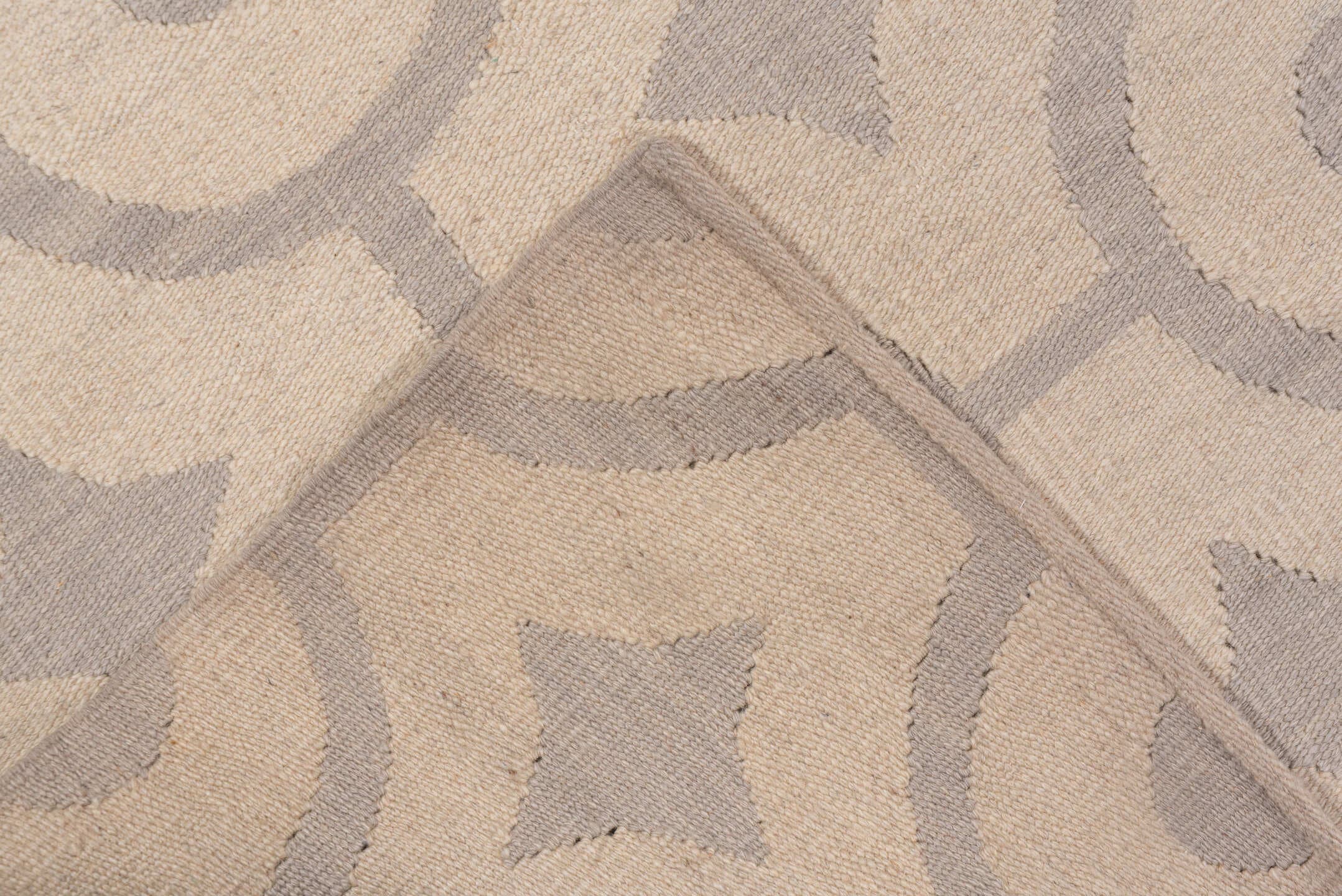 6' x 9' one-of-a-kind handmade vintage Kilim medium size rug. Color palette: ivory, taupe, beige, gray
