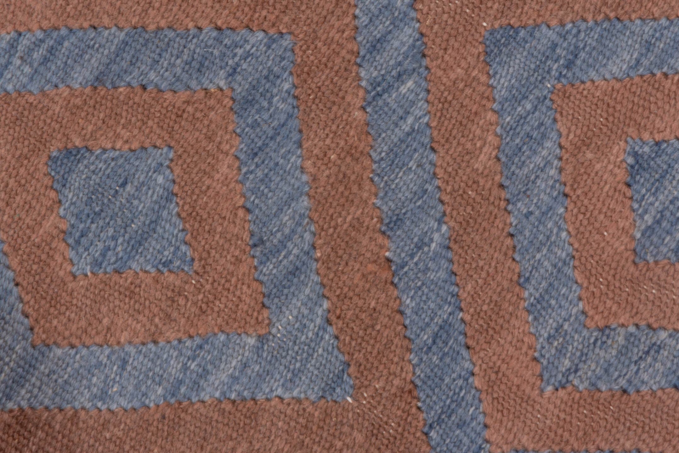 8' x 10' one-of-a-kind handmade vintage Kilim large size rug. Color palette: terra cotta, slate, dusty rose, terracotta