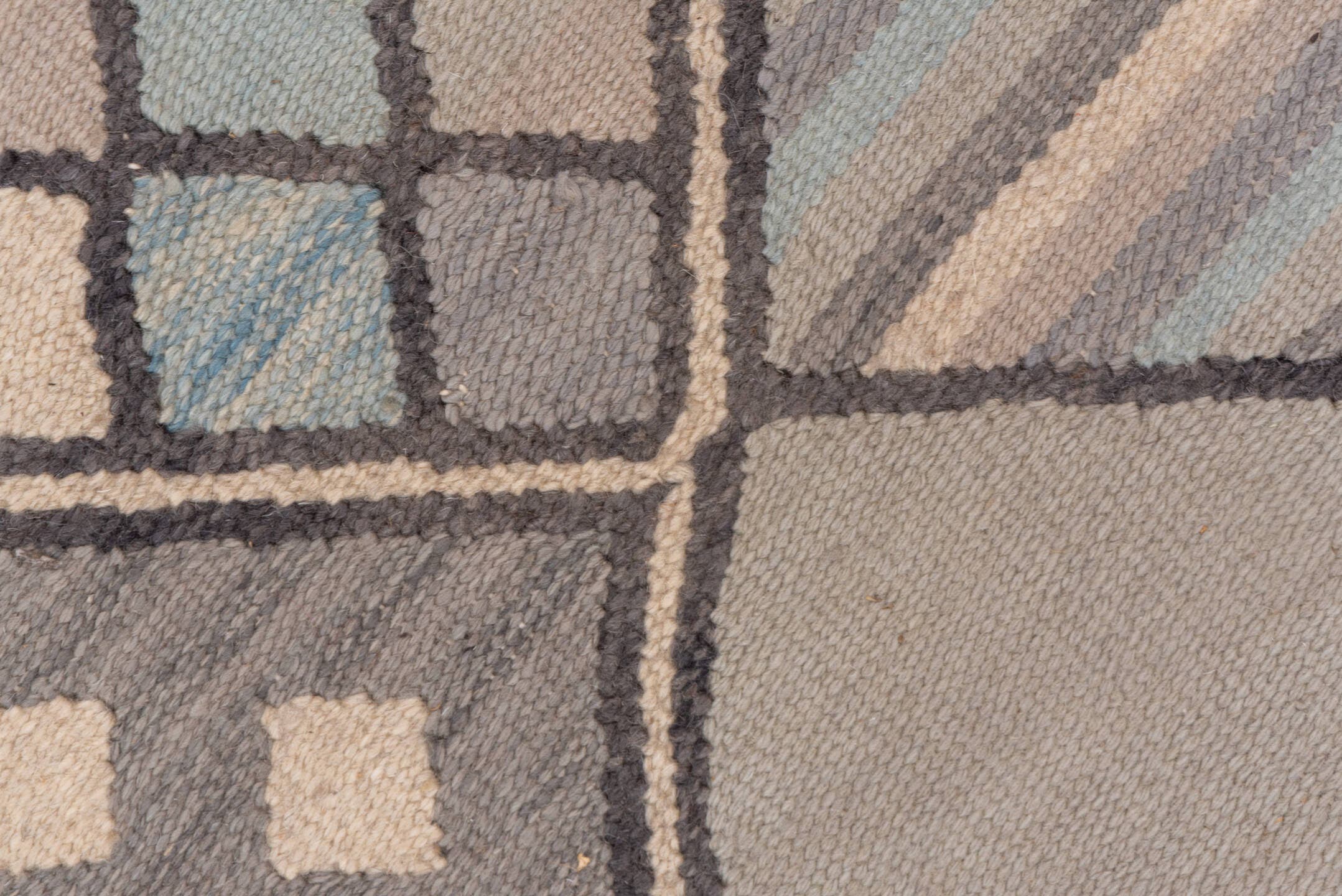 6' x 9' one-of-a-kind handmade vintage Kilim medium size rug. Color palette: taupe, slate, ivory, pale_blue, charcoal, beige