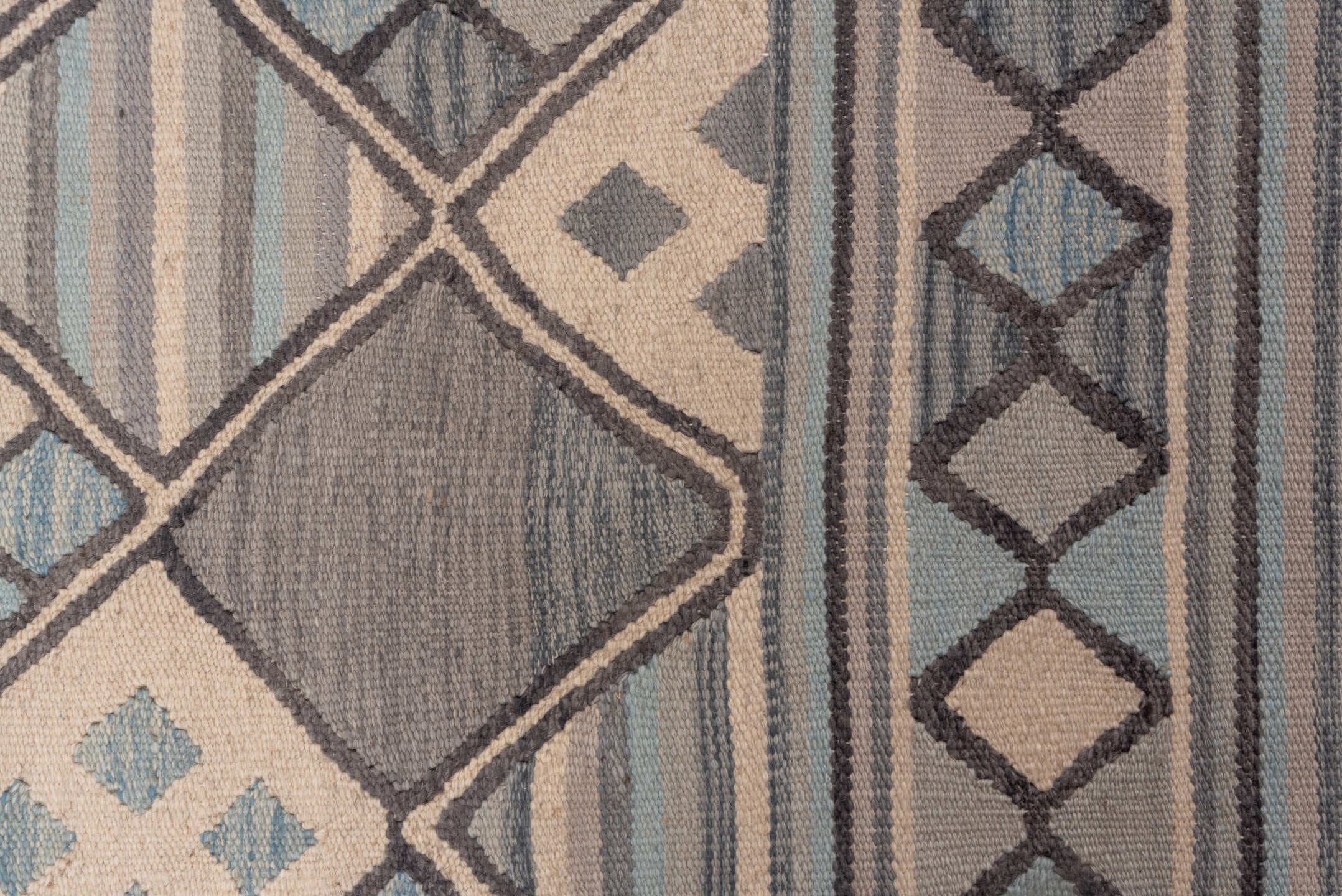 6' x 9' one-of-a-kind handmade vintage Kilim medium size rug. Color palette: taupe, slate, ivory, pale_blue, charcoal, beige