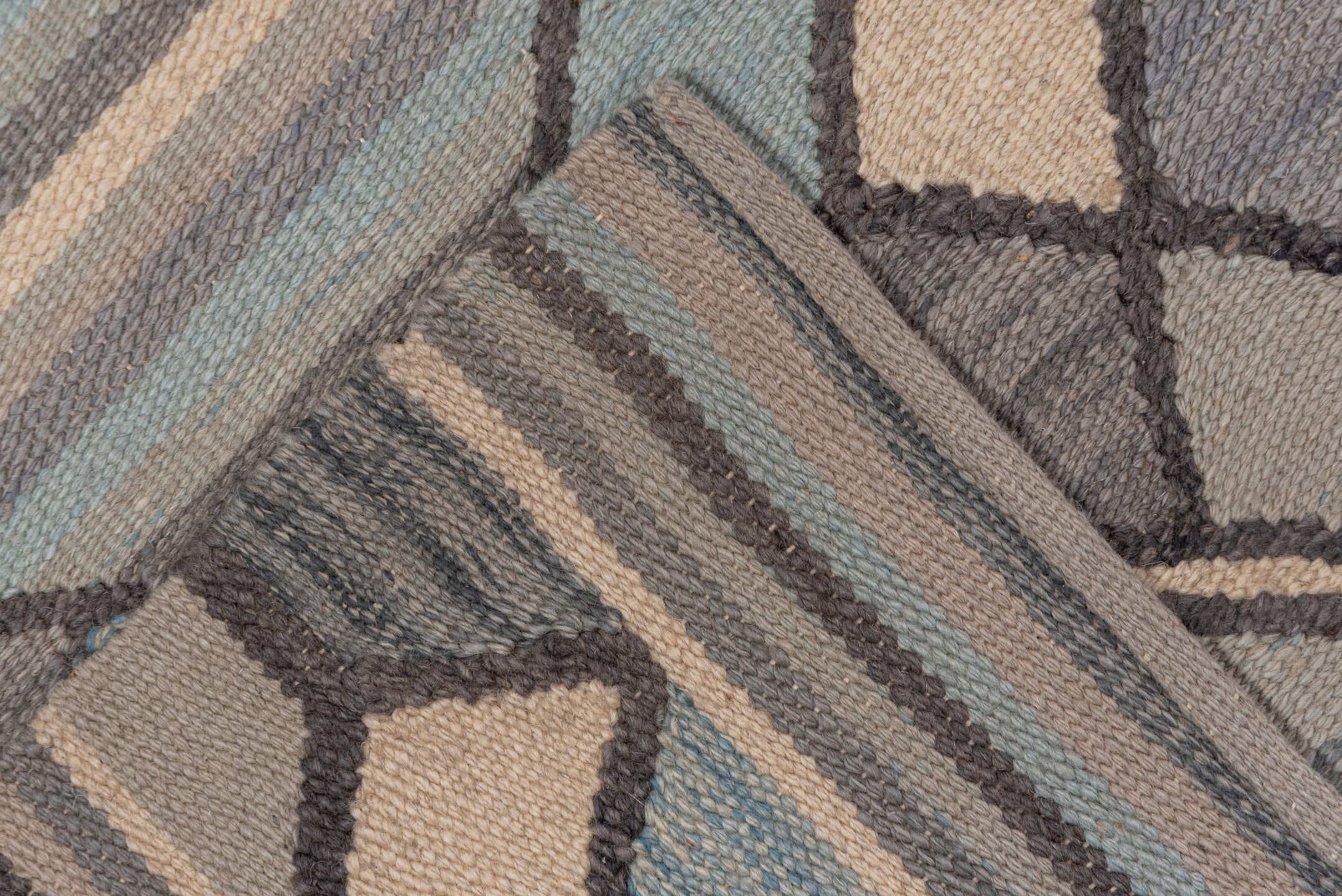 6' x 9' one-of-a-kind handmade vintage Kilim medium size rug. Color palette: taupe, slate, ivory, pale_blue, charcoal, beige