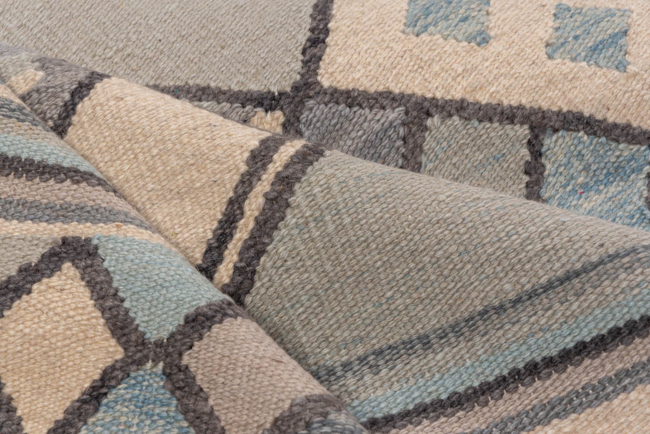 6' x 9' one-of-a-kind handmade vintage Kilim medium size rug. Color palette: taupe, slate, ivory, pale_blue, charcoal, beige
