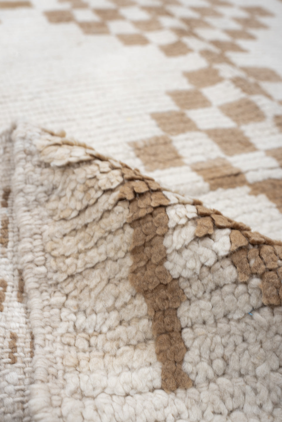 4' x 8' one-of-a-kind handmade vintage Moroccan medium size rug. Color palette: ivory, camel, cream, tan, beige