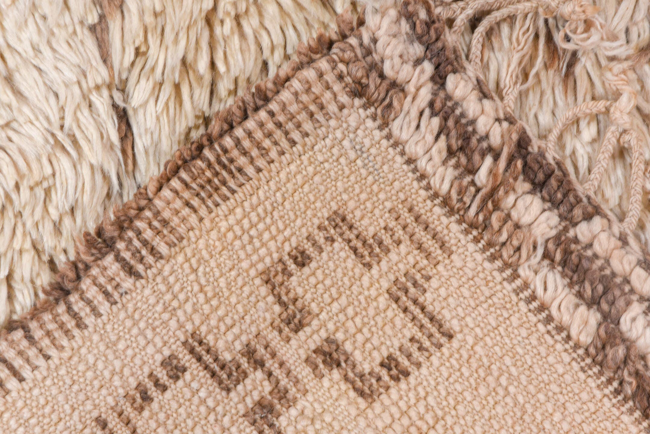 6' x 12' one-of-a-kind handmade vintage Moroccan large size rug. Color palette: ivory, camel, taupe, beige, brown, gray