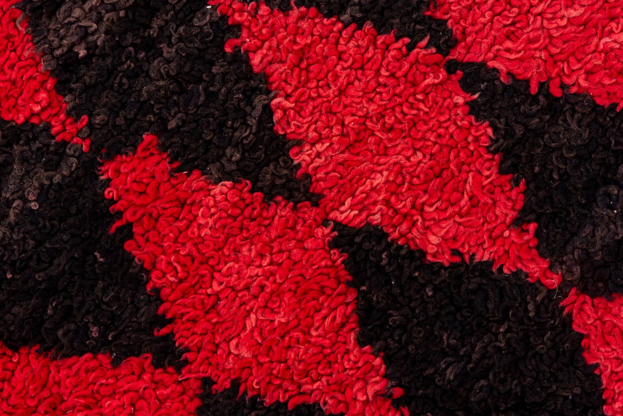 3' x 11' one-of-a-kind handmade vintage Moroccan runner rug. Color palette: crimson, charcoal, rose, red, gray, black, pink
