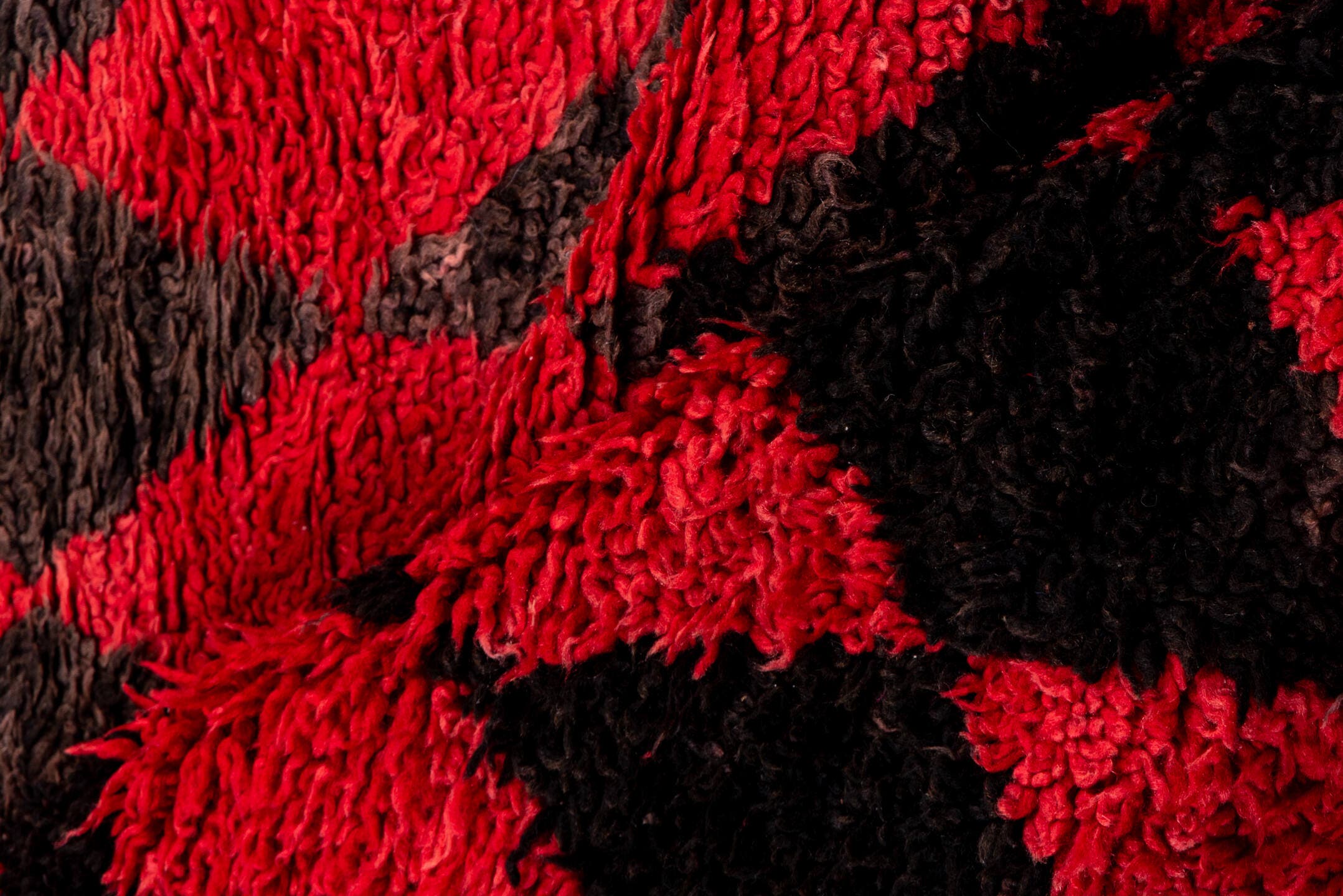 3' x 11' one-of-a-kind handmade vintage Moroccan runner rug. Color palette: crimson, charcoal, rose, red, gray, black, pink