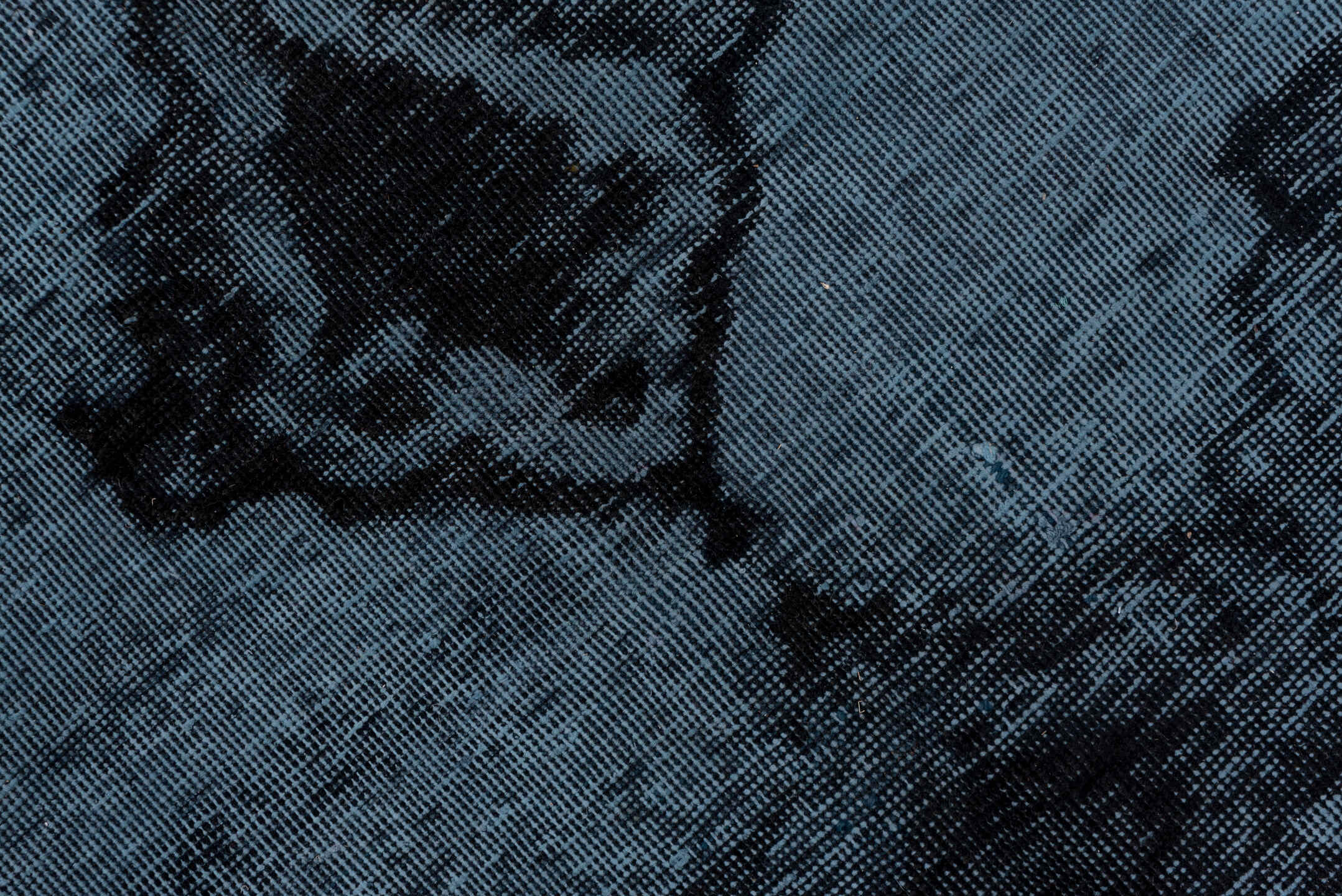 9' x 12' one-of-a-kind handmade vintage Overdyed large size rug. Color palette: black, blue, charcoal, dim gray, gray