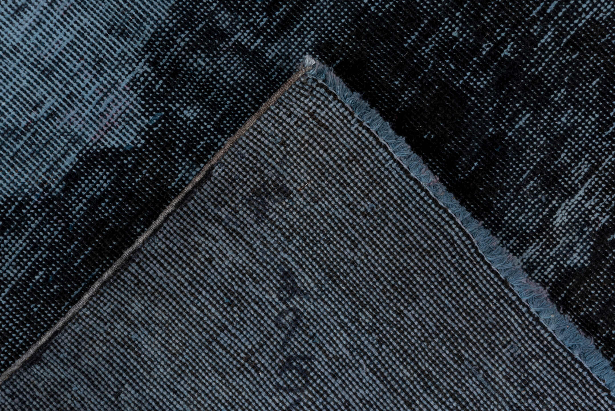 9' x 12' one-of-a-kind handmade vintage Overdyed large size rug. Color palette: black, blue, charcoal, dim gray, gray