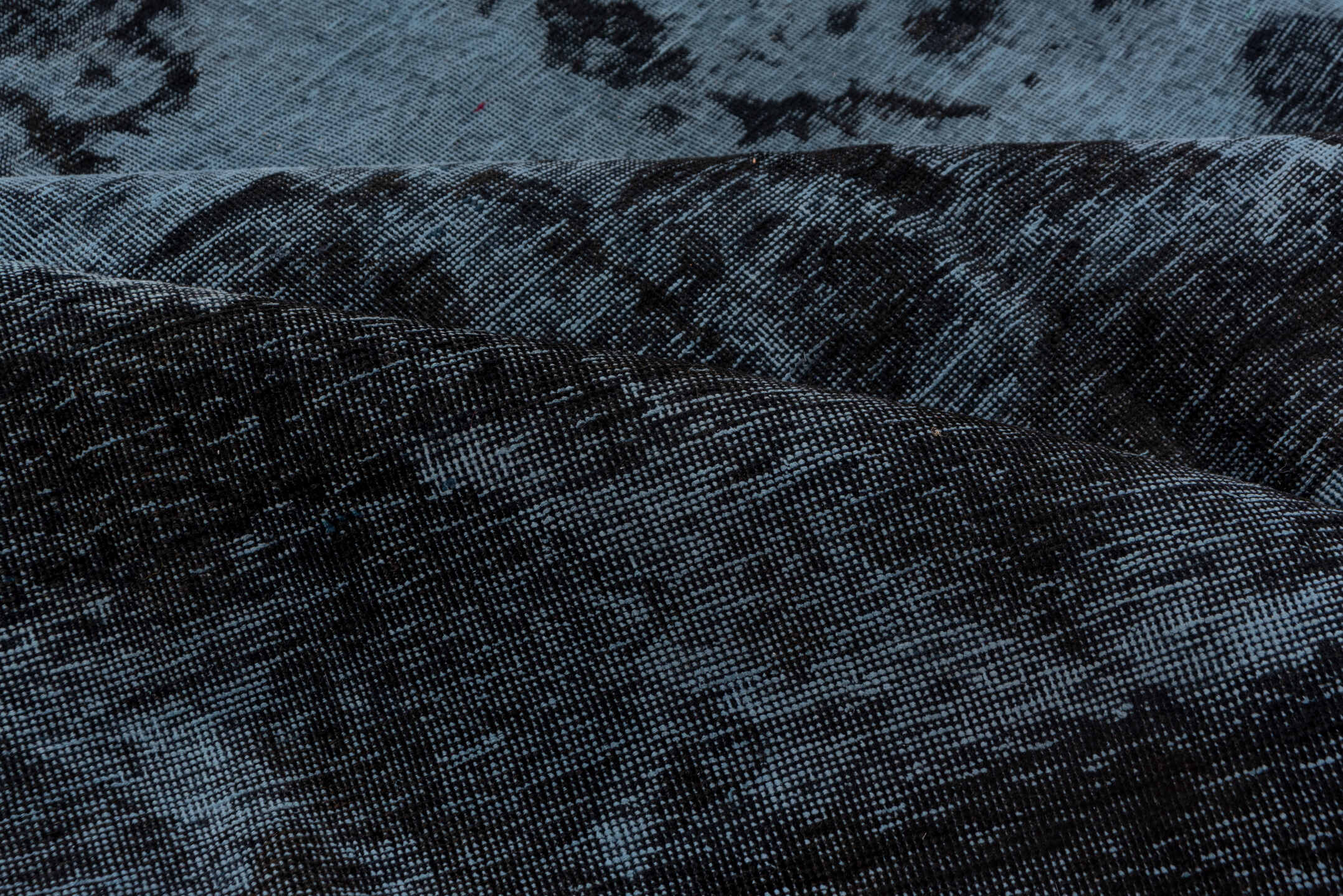 9' x 12' one-of-a-kind handmade vintage Overdyed large size rug. Color palette: black, blue, charcoal, dim gray, gray