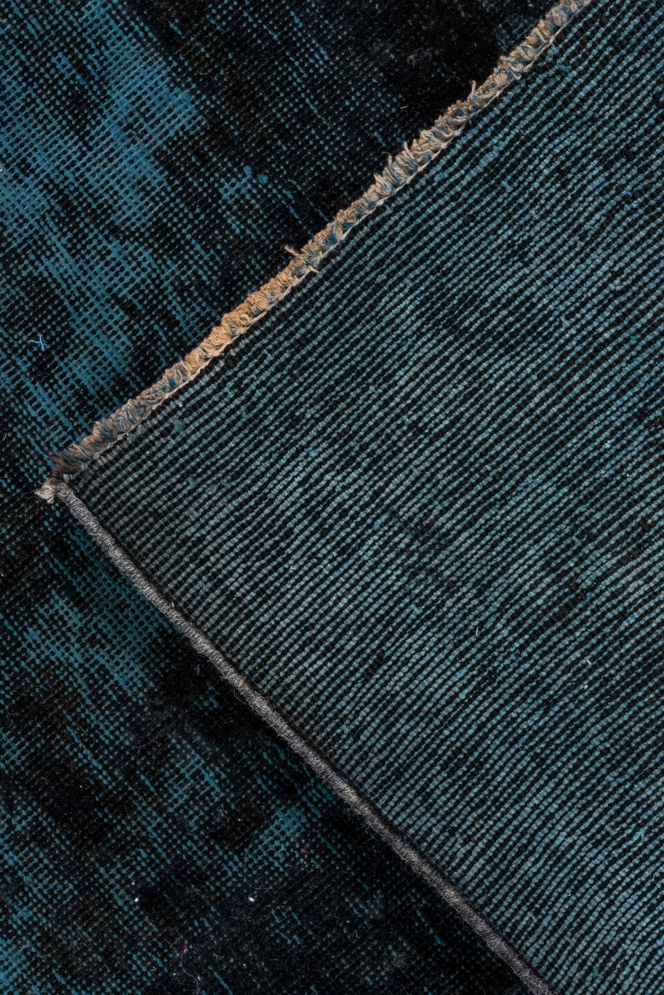 9' x 12' one-of-a-kind handmade antique Overdyed large size rug. Color palette: teal, charcoal, ink blue, slate, gray, black