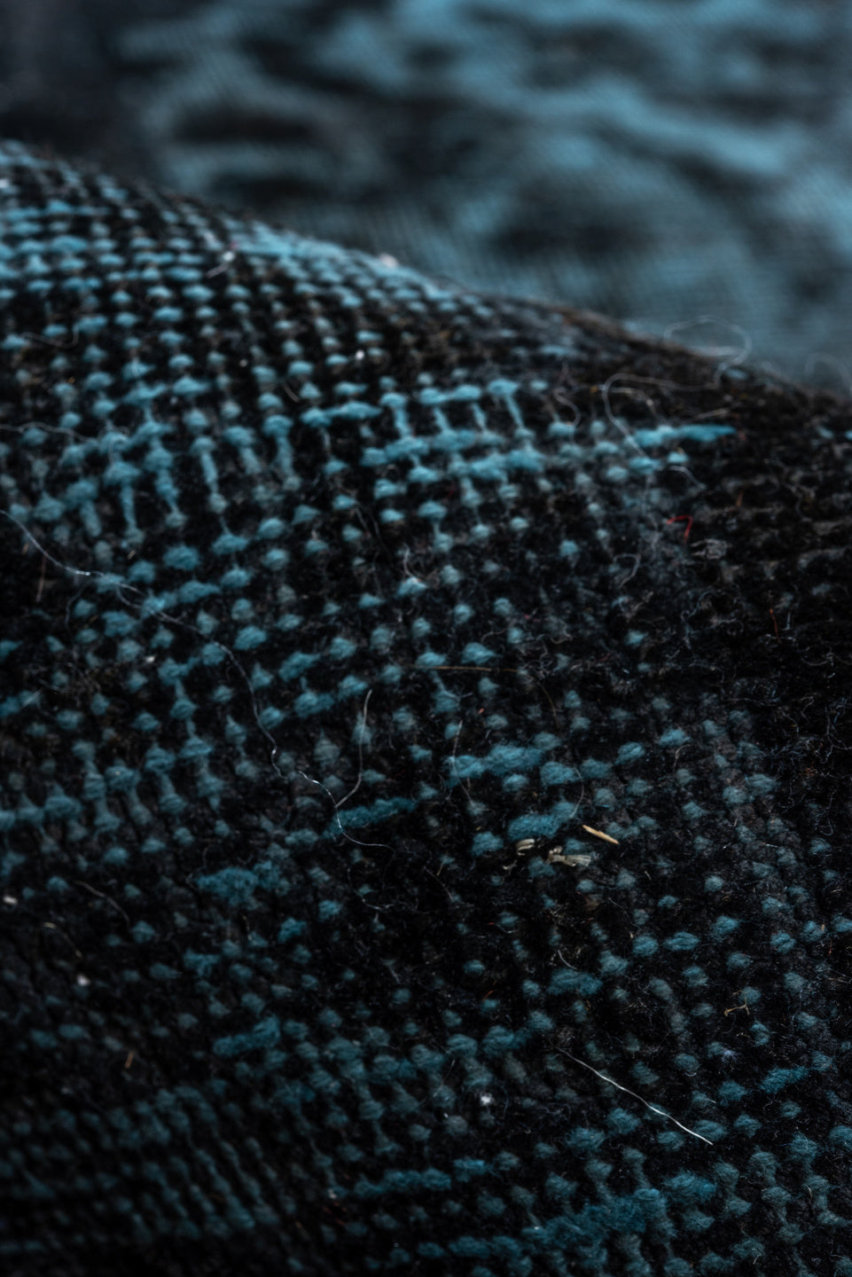 9' x 12' one-of-a-kind handmade vintage Overdyed large size rug. Color palette: arapawa, black, blue, gray