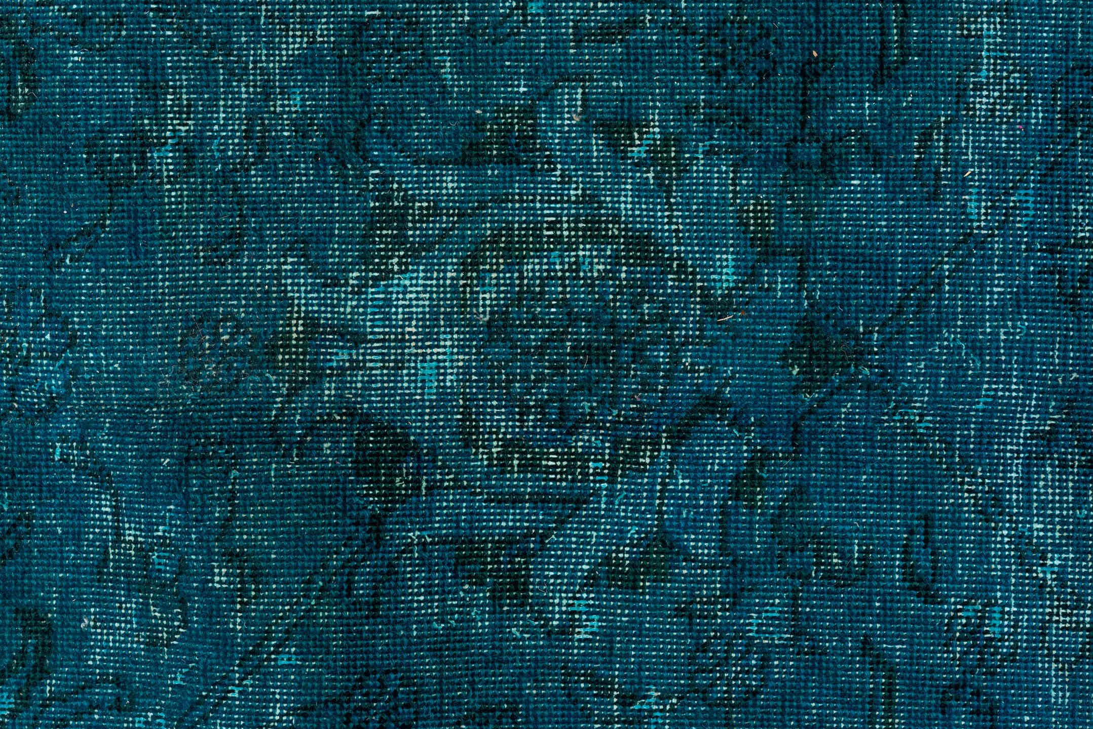 10' x 12' one-of-a-kind handmade vintage Overdyed large size rug. Color palette: teal, peacock, charcoal, slate, aqua, gray