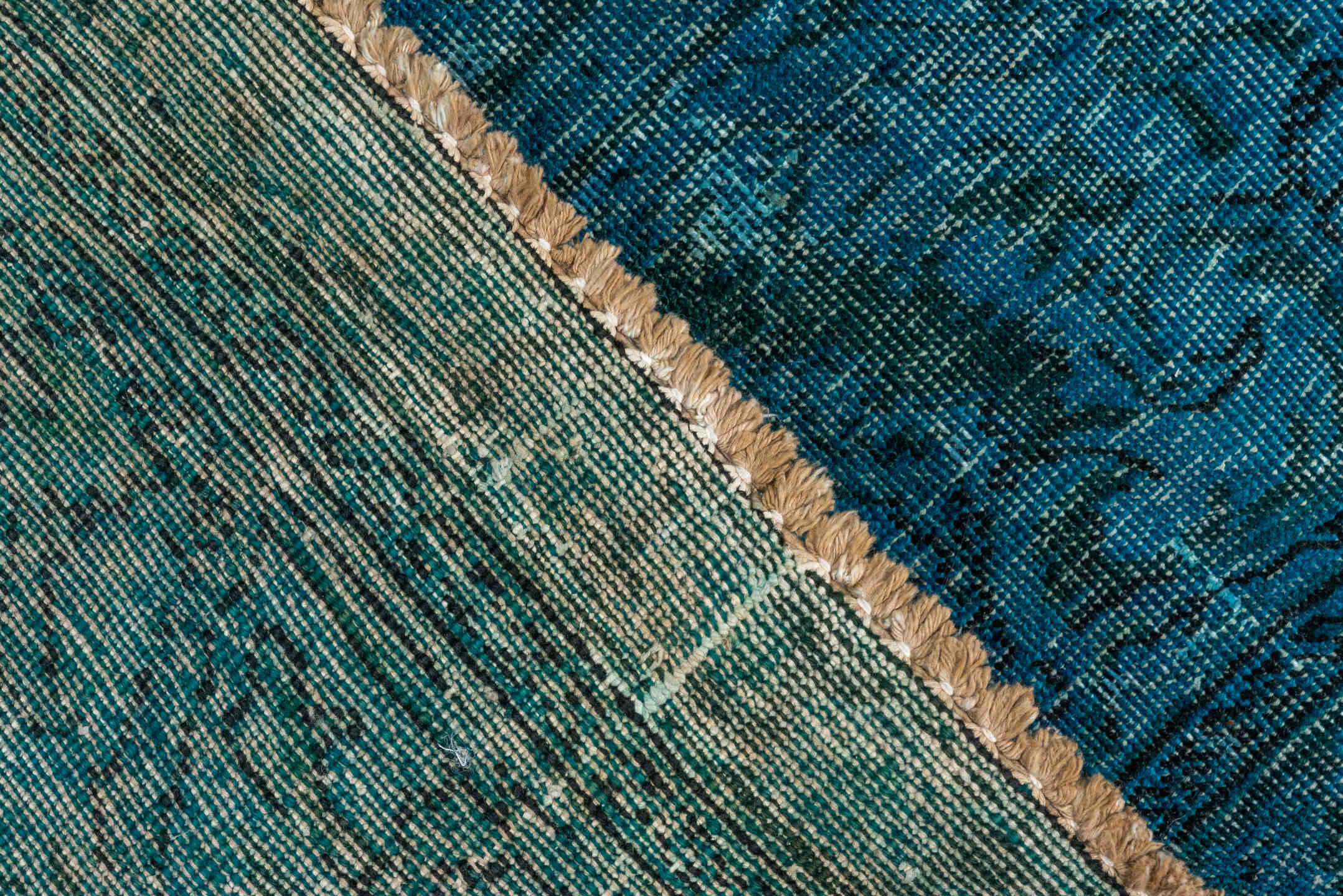10' x 12' one-of-a-kind handmade vintage Overdyed large size rug. Color palette: teal, peacock, charcoal, slate, aqua, gray