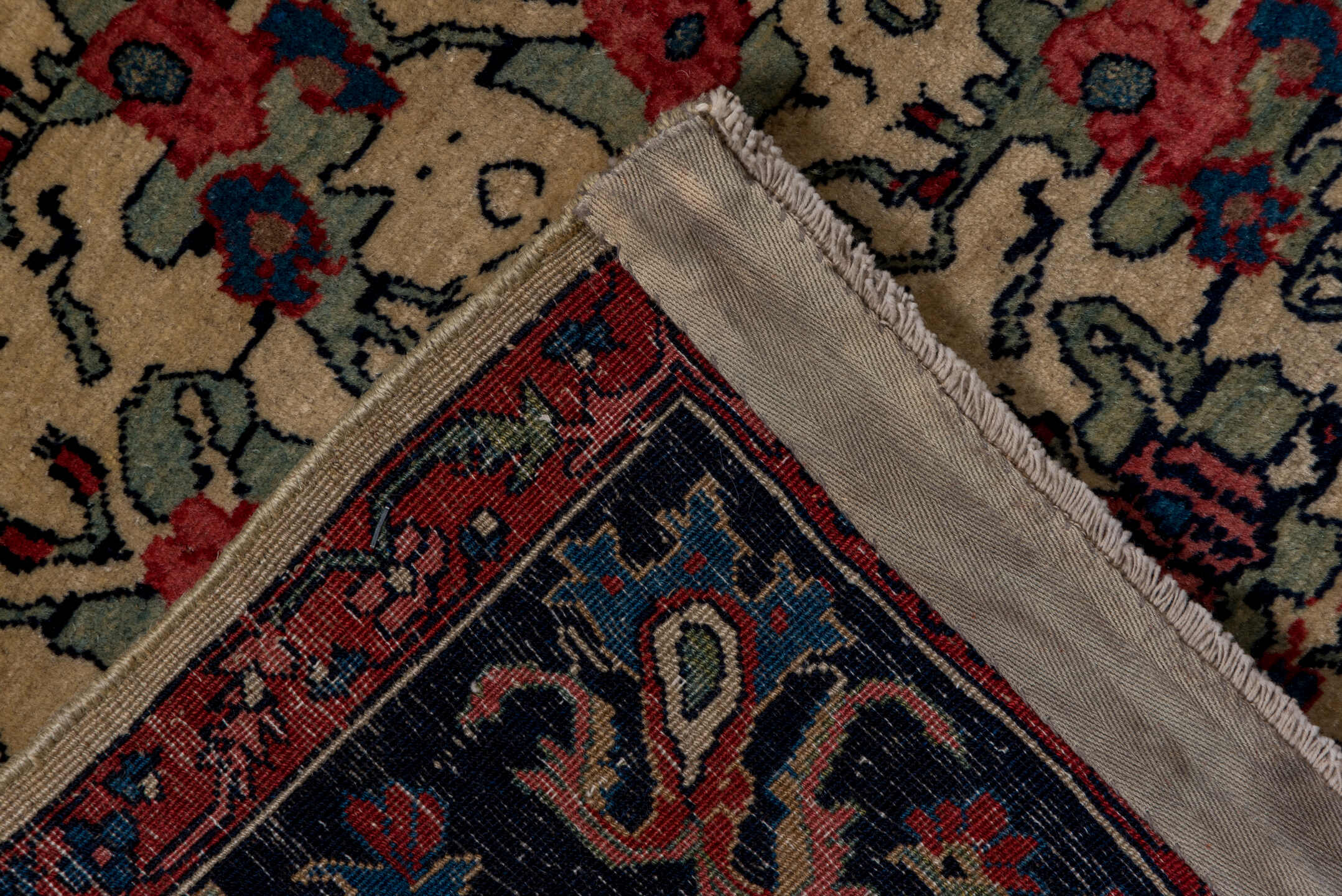 4' x 7' one-of-a-kind handmade antique Bidjar rug. Color palette: ivory, navy, rust, crimson, slate, taupe, cobalt, blue